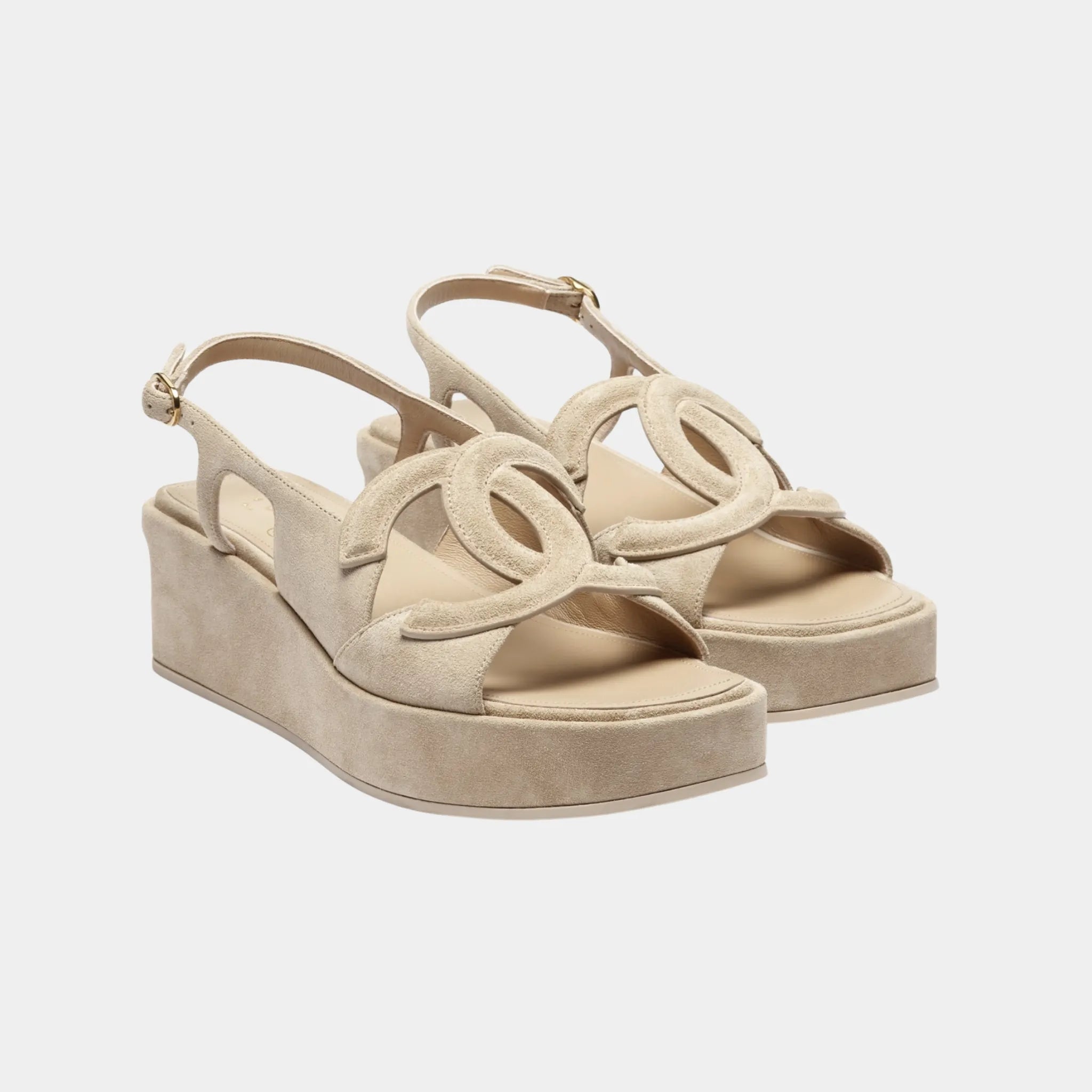 Chanel Sandals in Dark Beige Suede Calfskin, Front