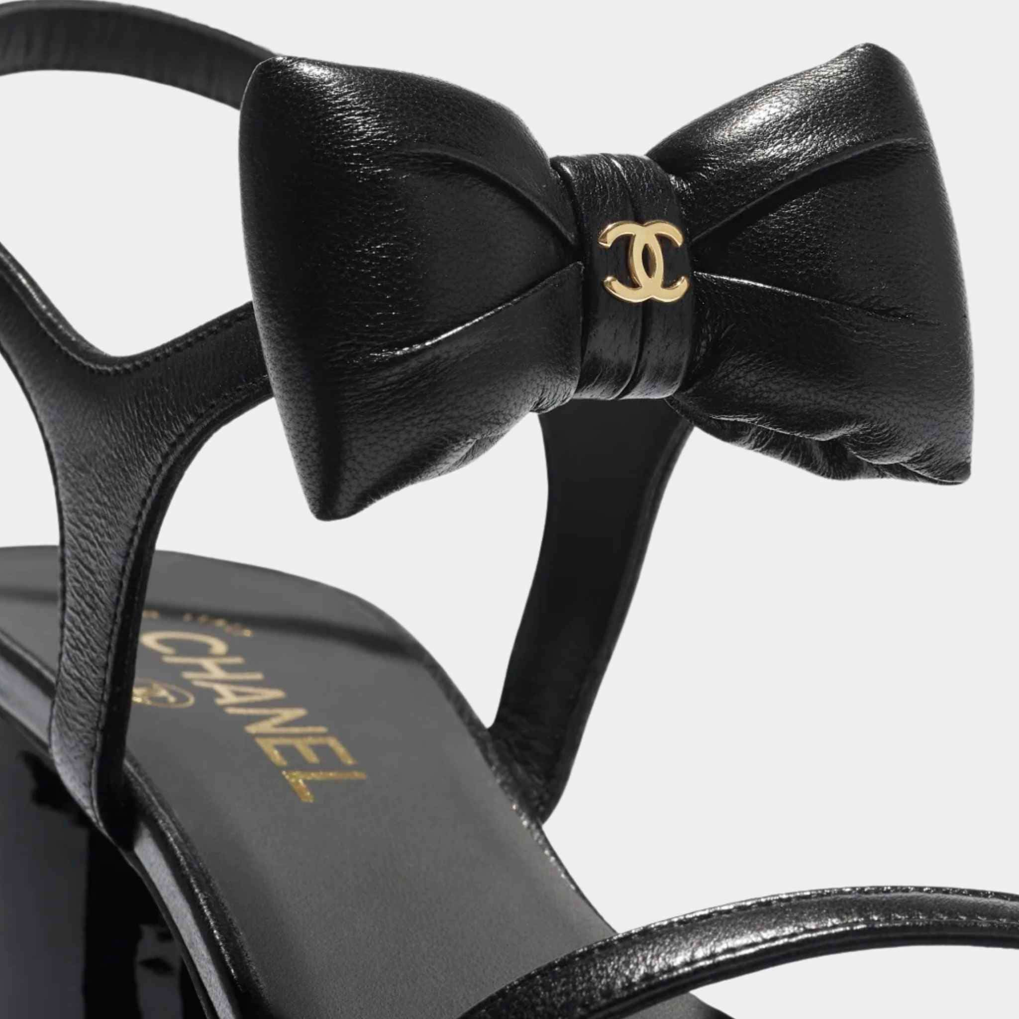 Chanel Sandals Lambskin, Black, Closeup