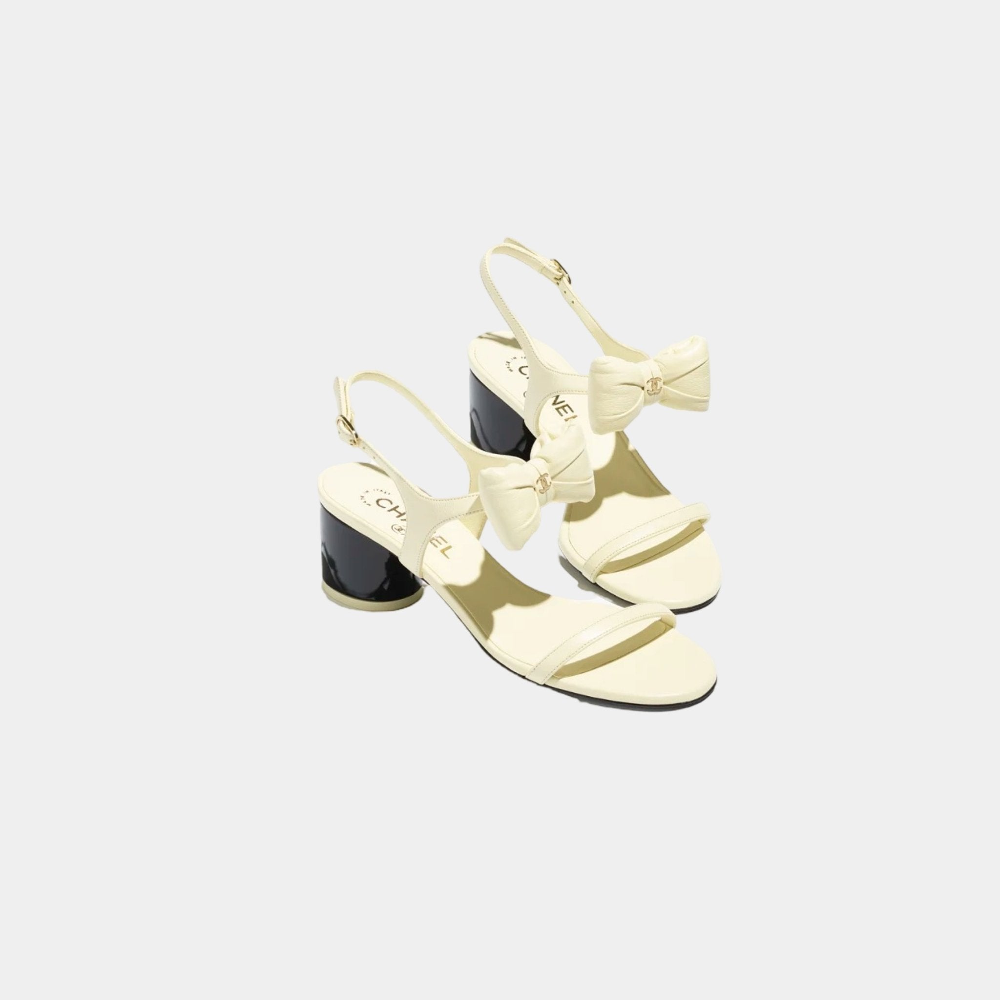 Chanel Sandals Lambskin, Light Yellow, Top