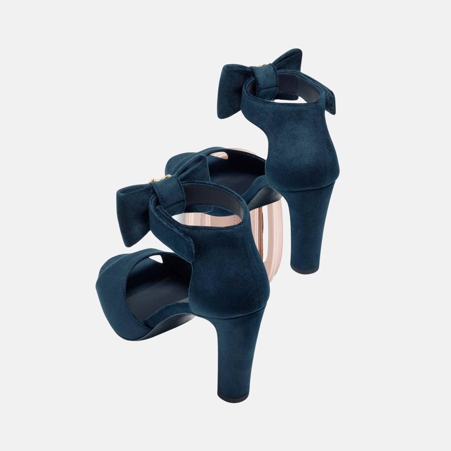 Chanel Sandals Velvet, Imitation Pearls  Metal Dark Blue, Rear and Heal