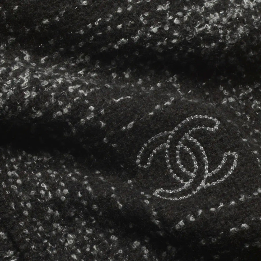 Chanel Scarf Cashmere & Wool Dark Gray White & Silver, Closeup