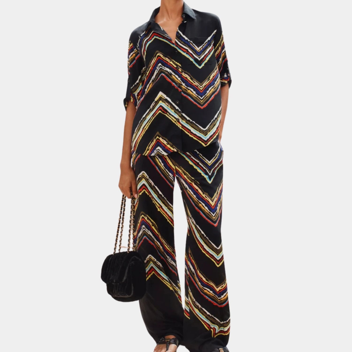 Shirt Silk Black &amp; Multicoloured