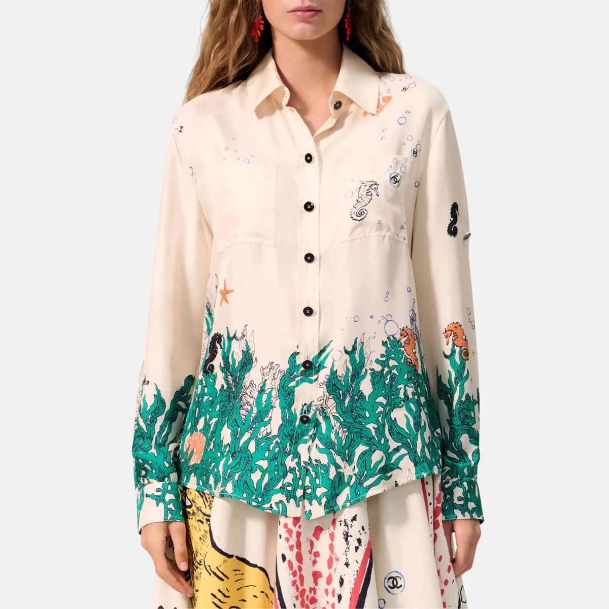 Shirt Silk Ecru and Green
