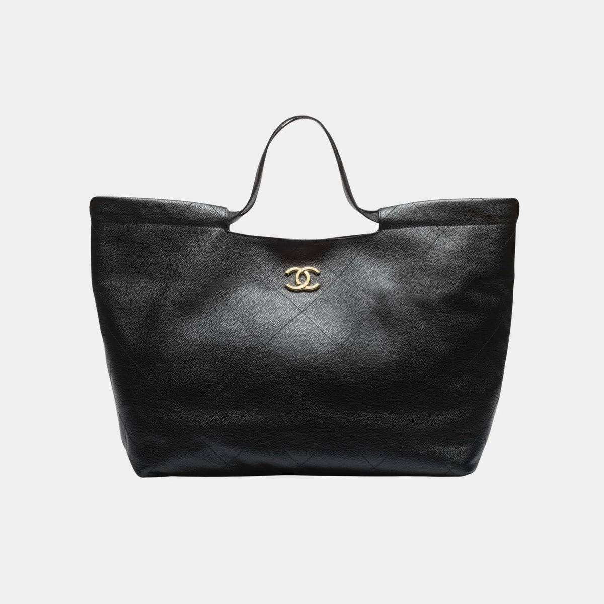 Shopping Bag Grained Calfskin & Gold Tone Metal Black