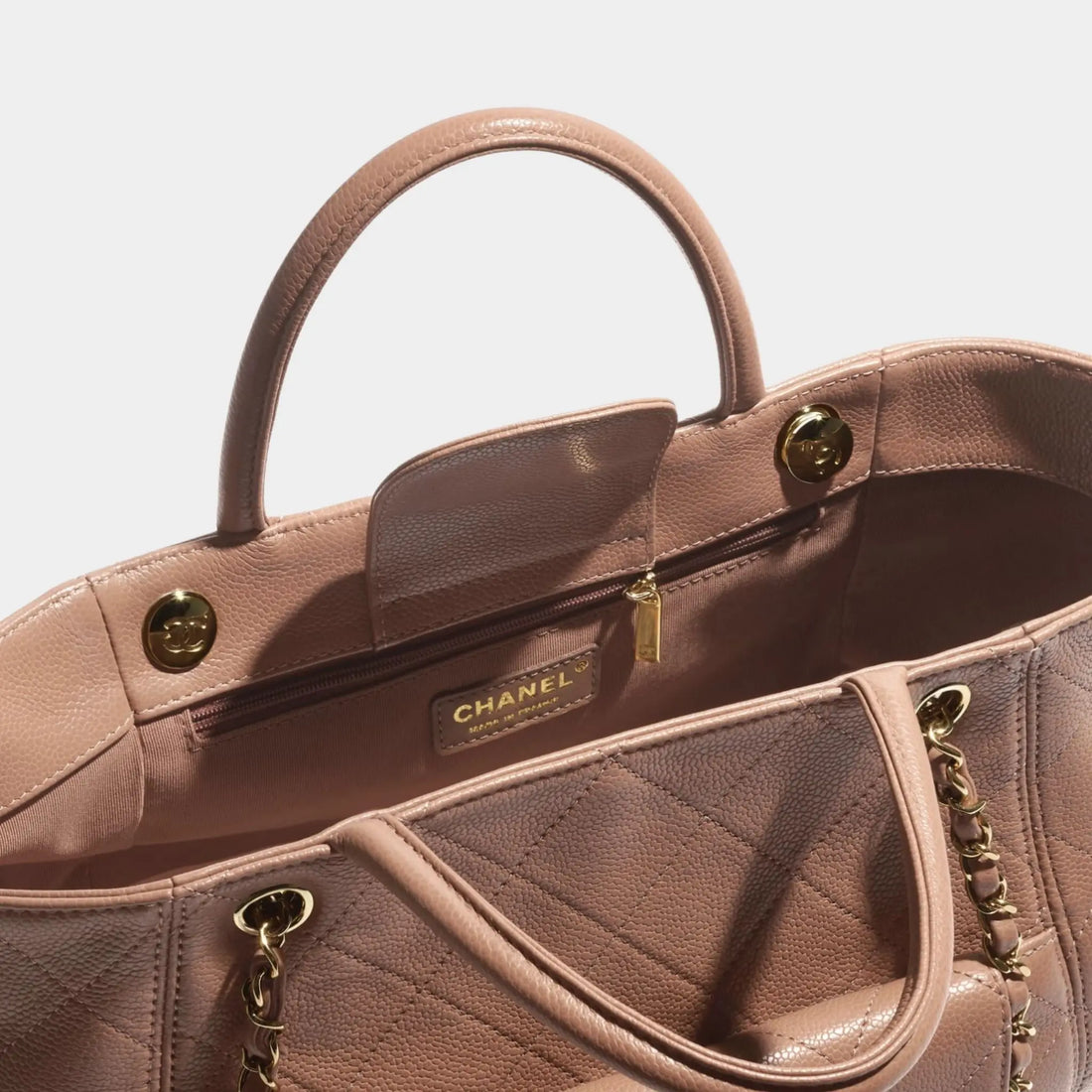 Shopping Bag  Grained Calfskin & Gold Tone Metal Brown, Interior