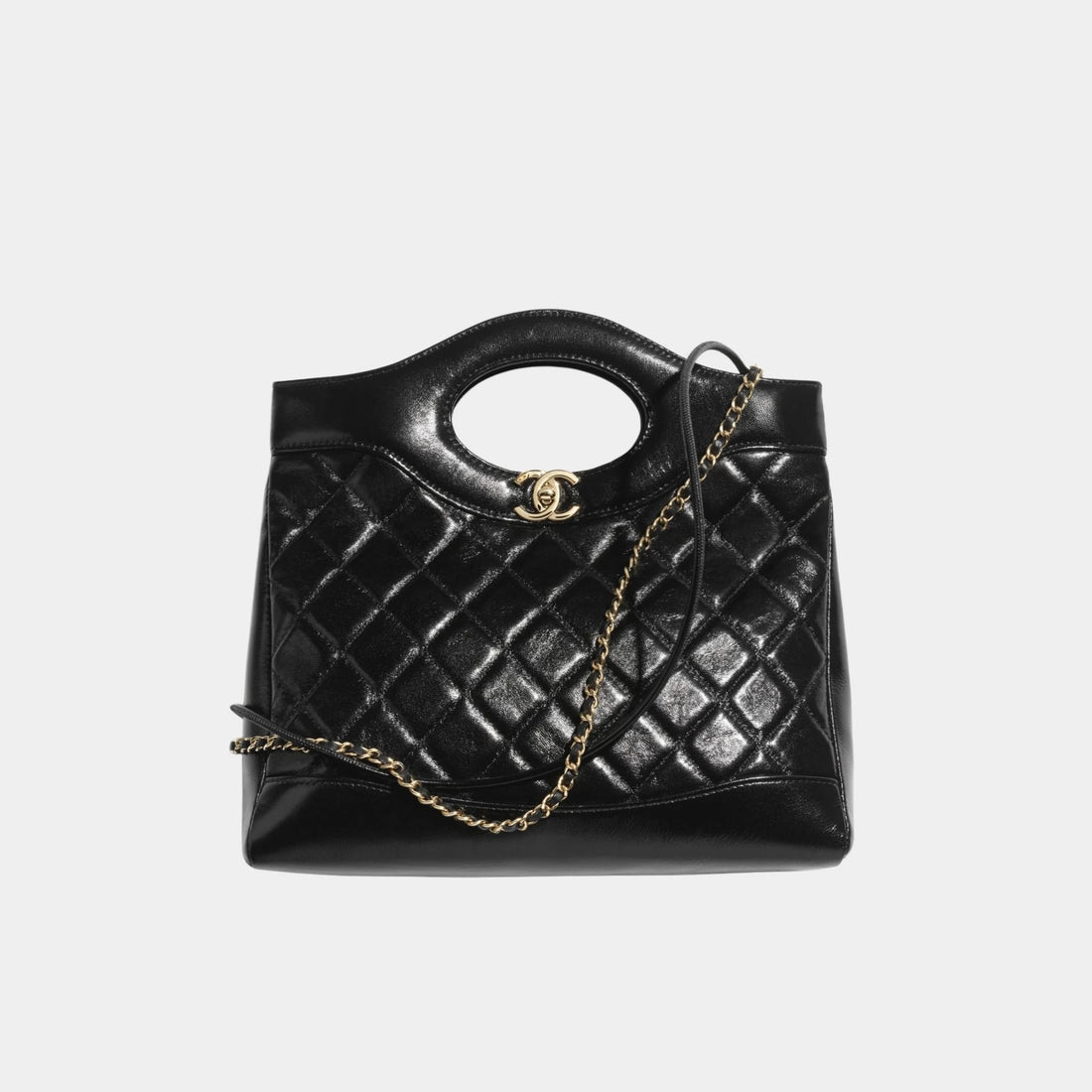 Chanel Shopping Bag Shiny Lambskin & Gold Tone Metal Black