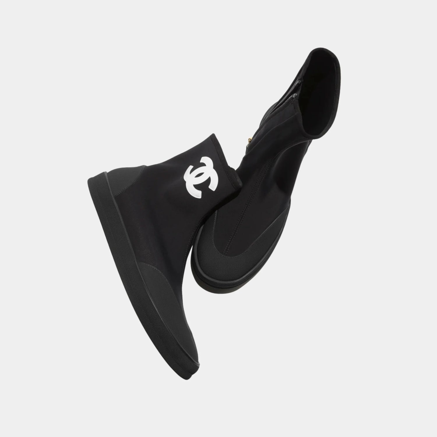 Chanel Short Boots in Mixed Fibers &amp; Rubber, Black, White, Top