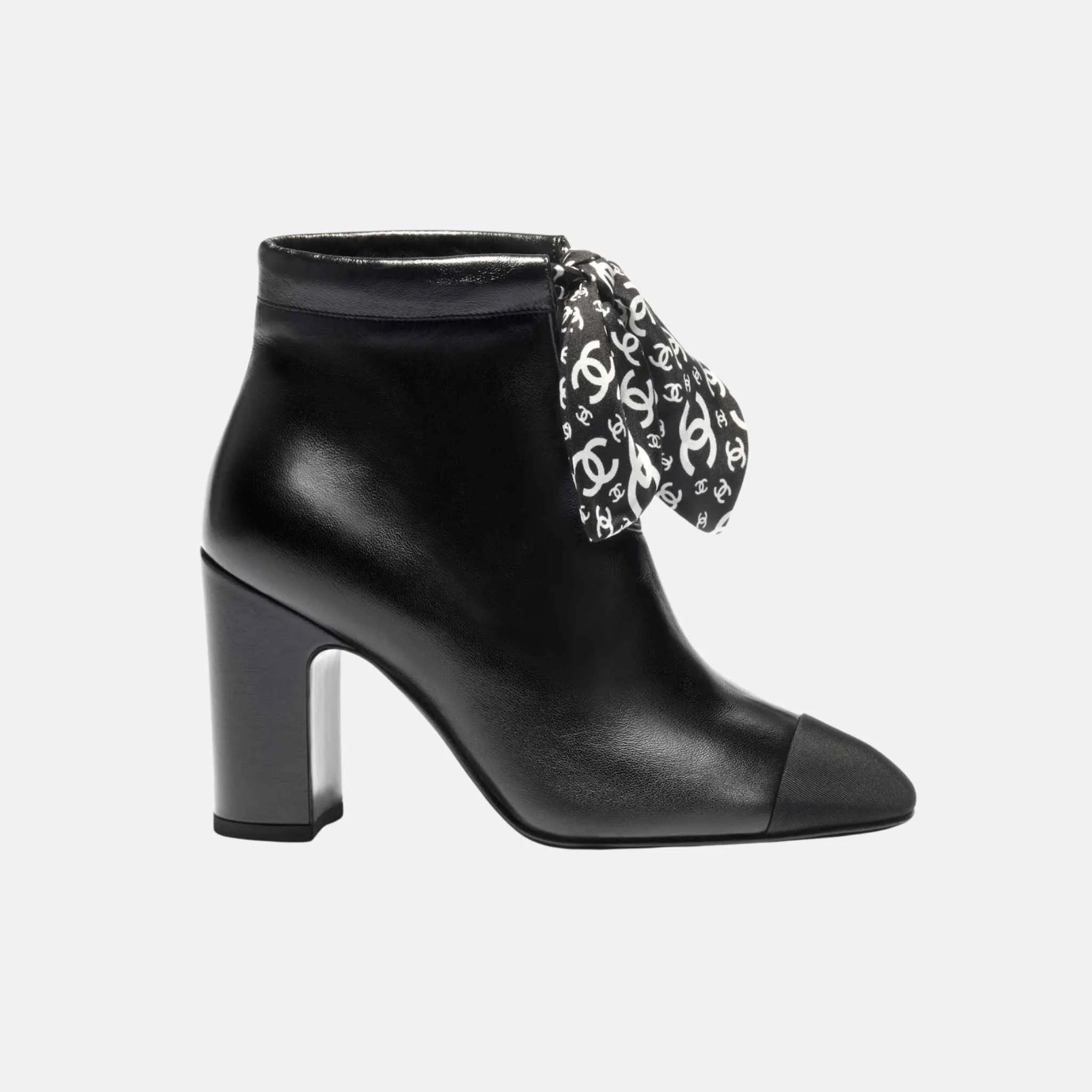 Short Boots in Lambskin Silk and Grosgrain