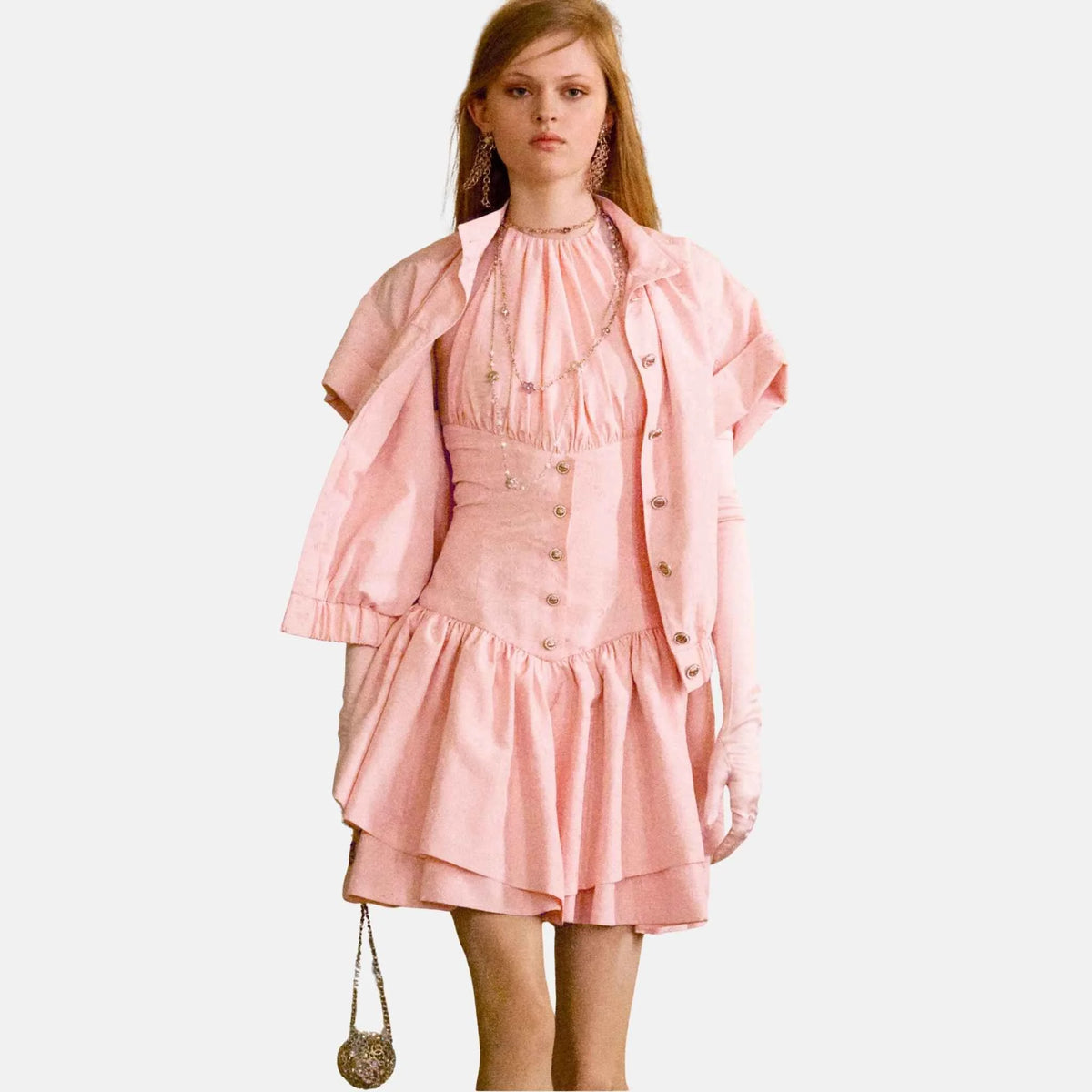 Short Dress in Silk Taffeta Light Pink