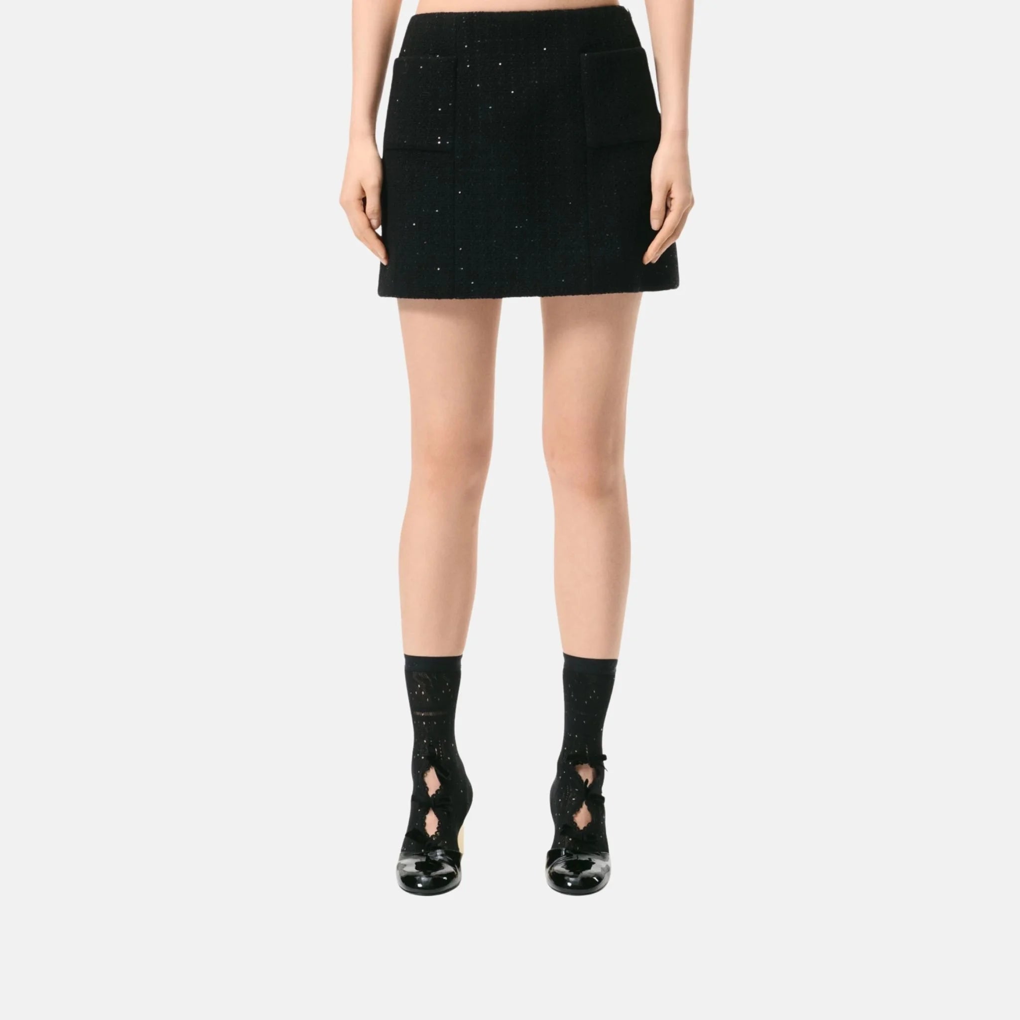 Chanel Short Skirt Glittered Wool Tweed