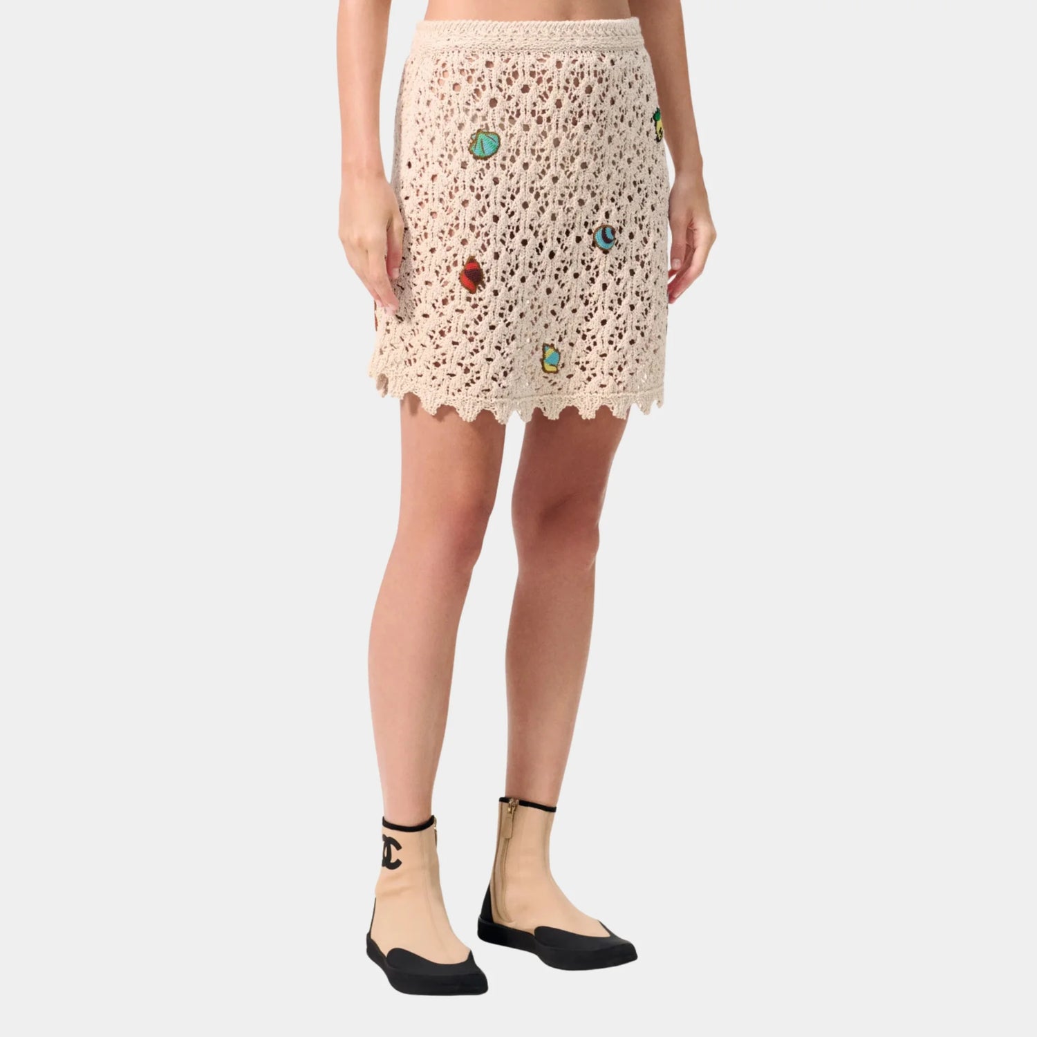 Chanel Short Skirt in Light Beige Cotton &amp; Silk, Front