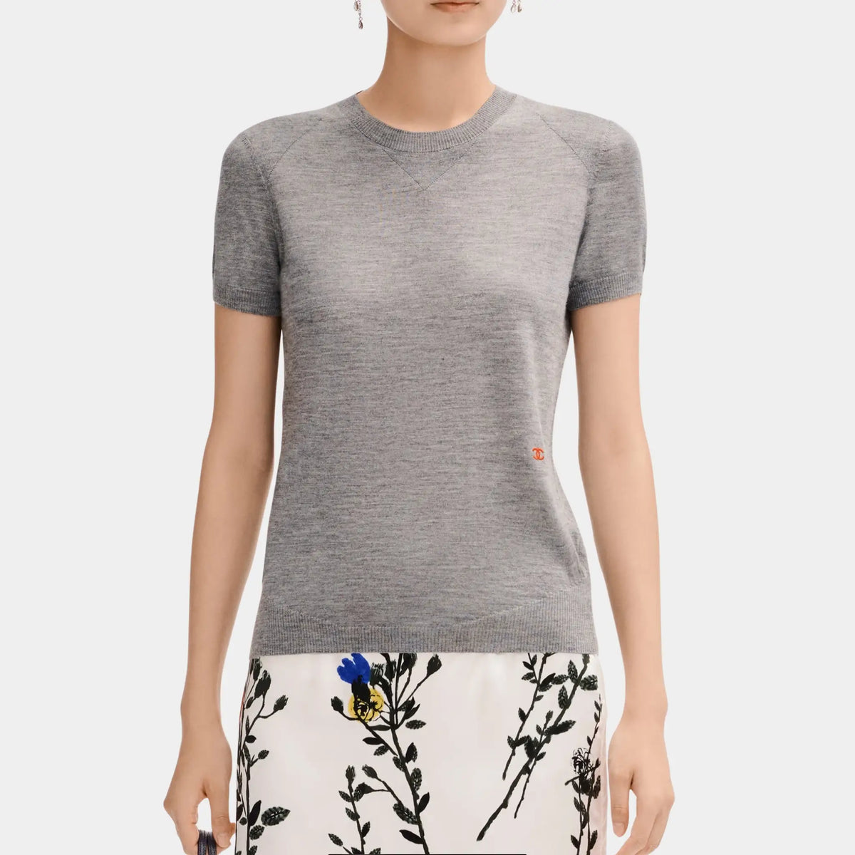 Short Sleeved Top in Grey Cashmere and Silk