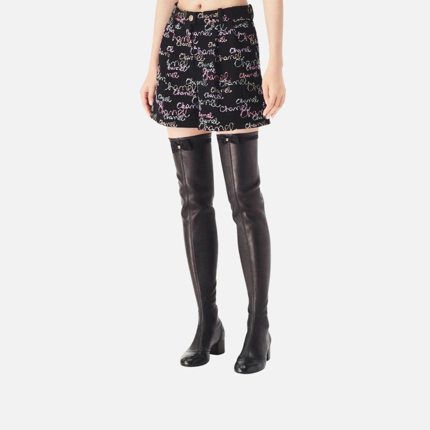 Chanel Shorts in Embroidered Wool Crepe, Close