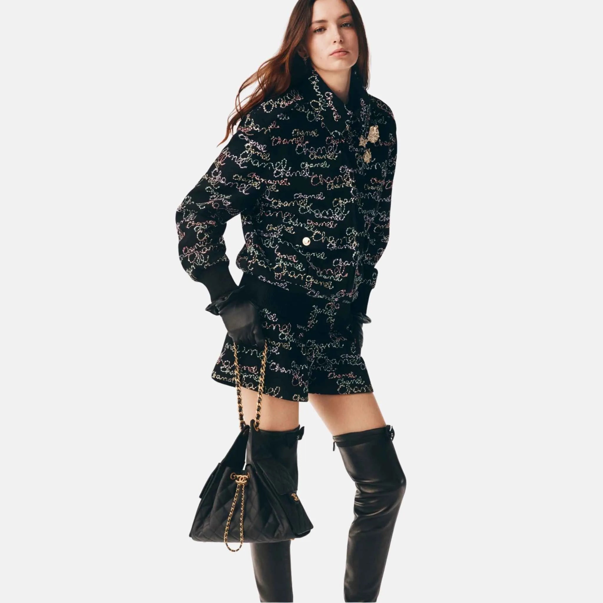 Chanel Shorts in Embroidered Wool Crepe, Front