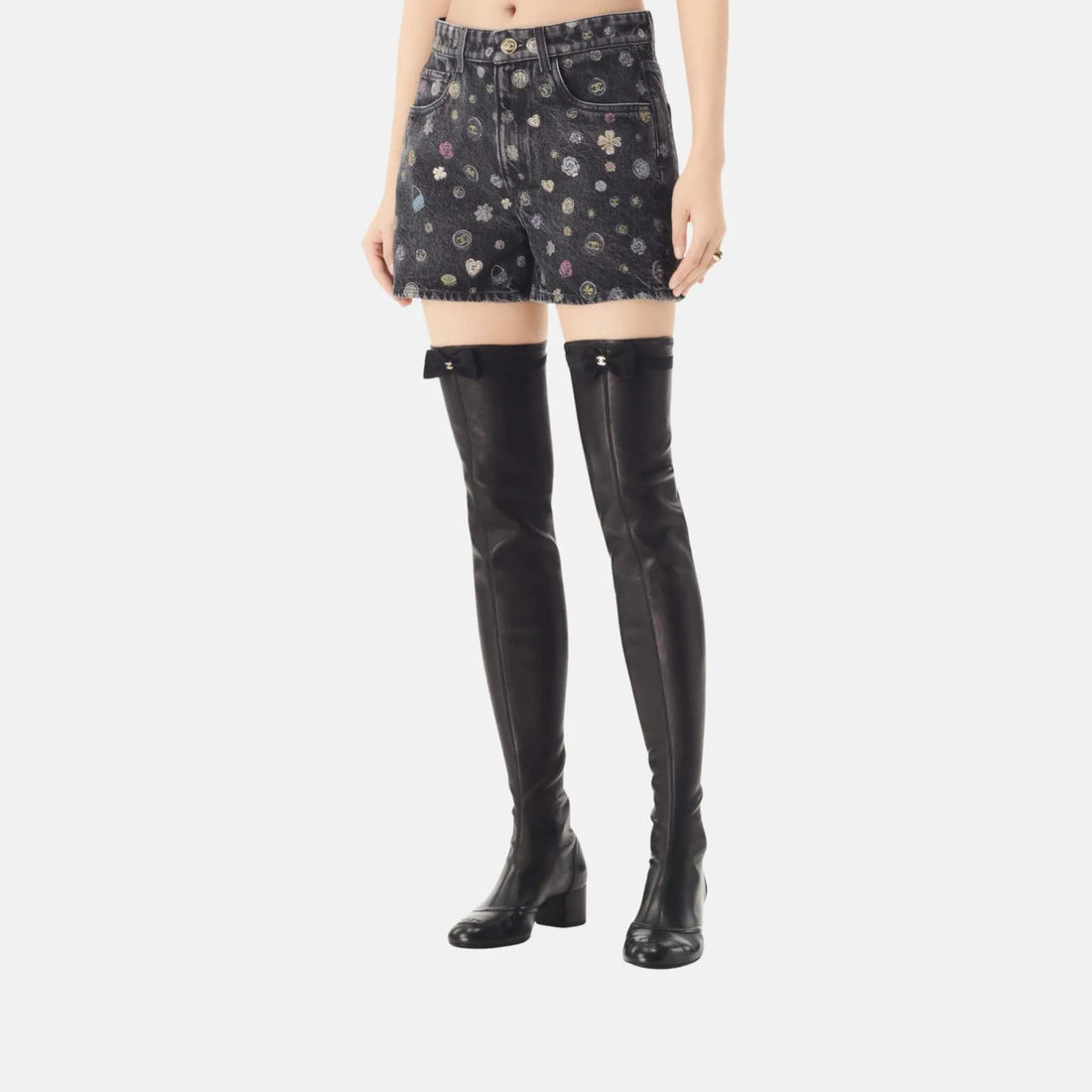 Chanel Shorts in Laminated Denim, Close