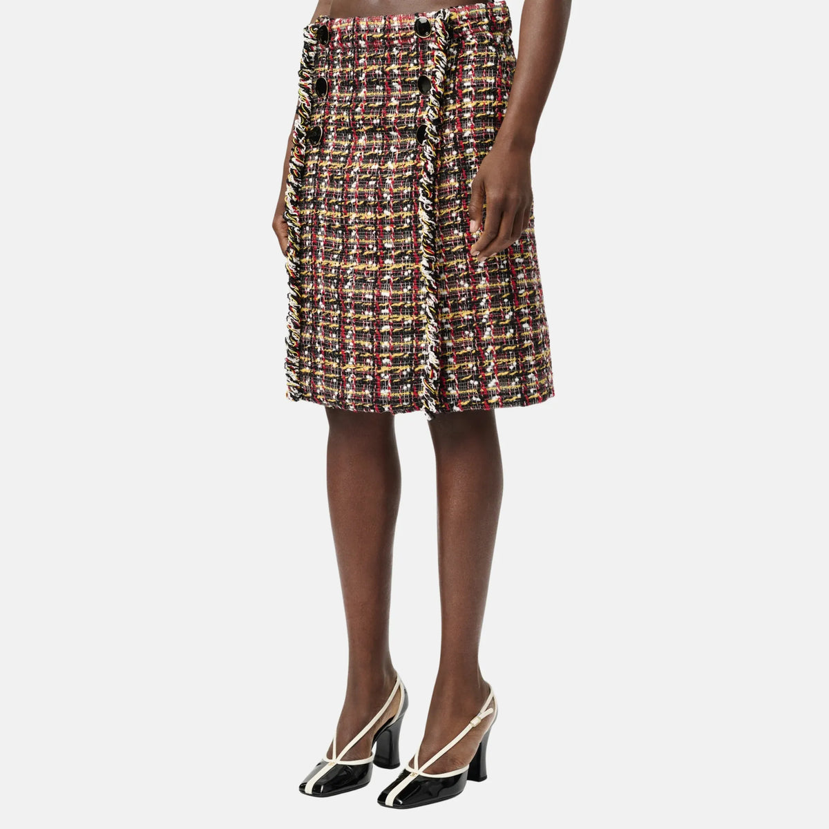 Skirt Black Wool Red Tweed in Yellow and White