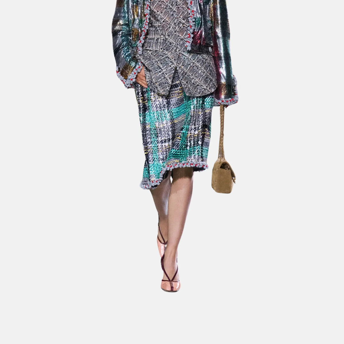 Chanel Skirt Cotton Lurex in Black Silver and Turquoise