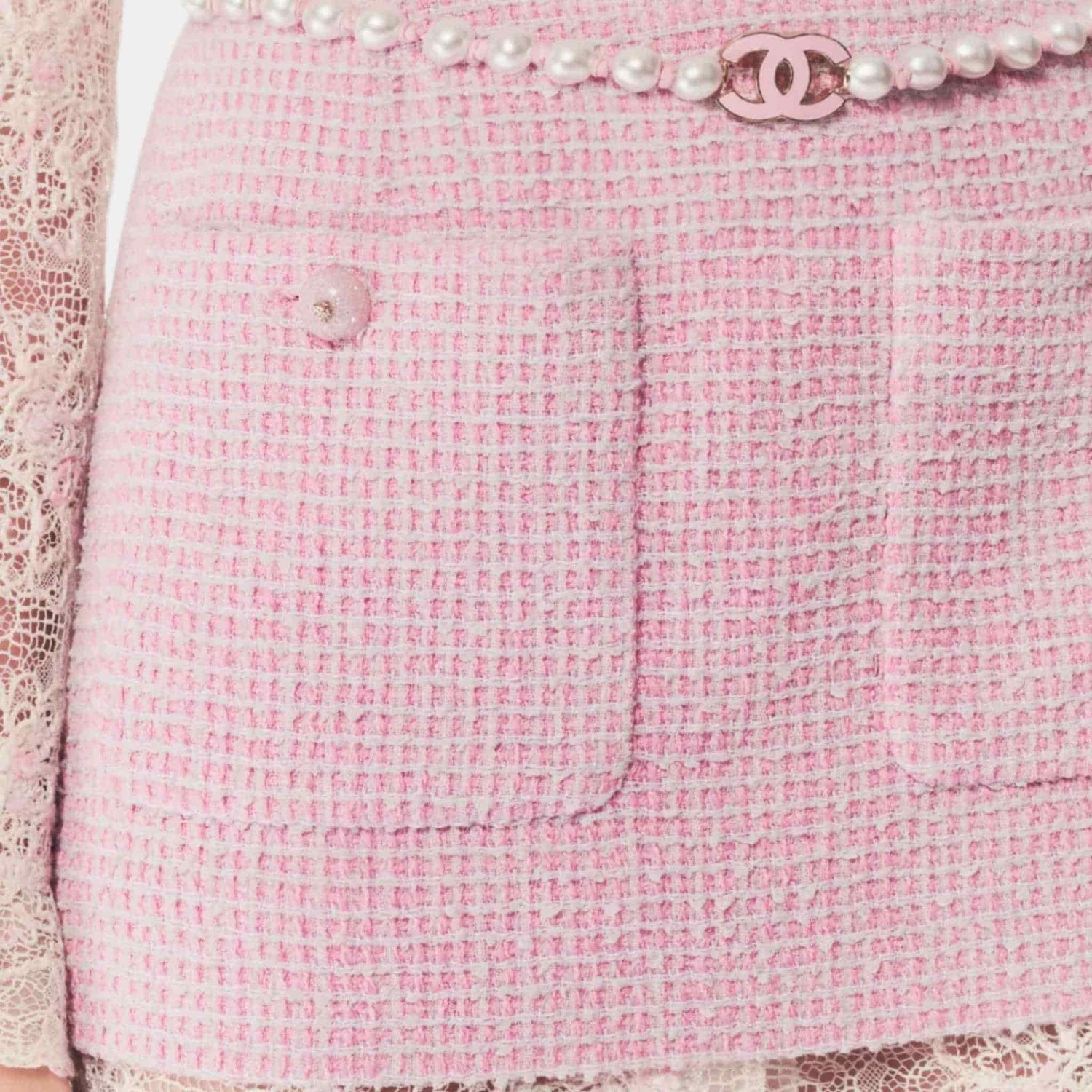 Chanel Skirt Cotton Tweed Light Pink &amp; Grey, Closeup