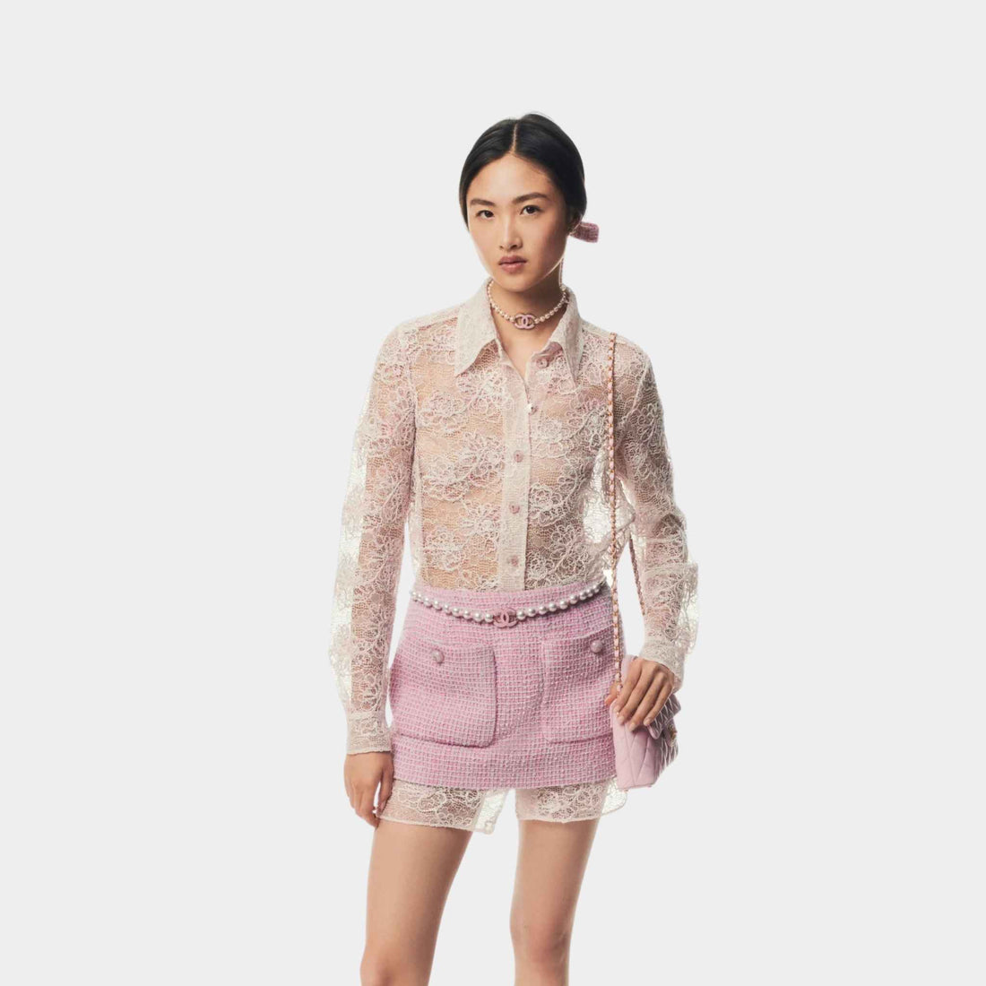 Chanel Skirt Cotton Tweed Light Pink & Grey, Half