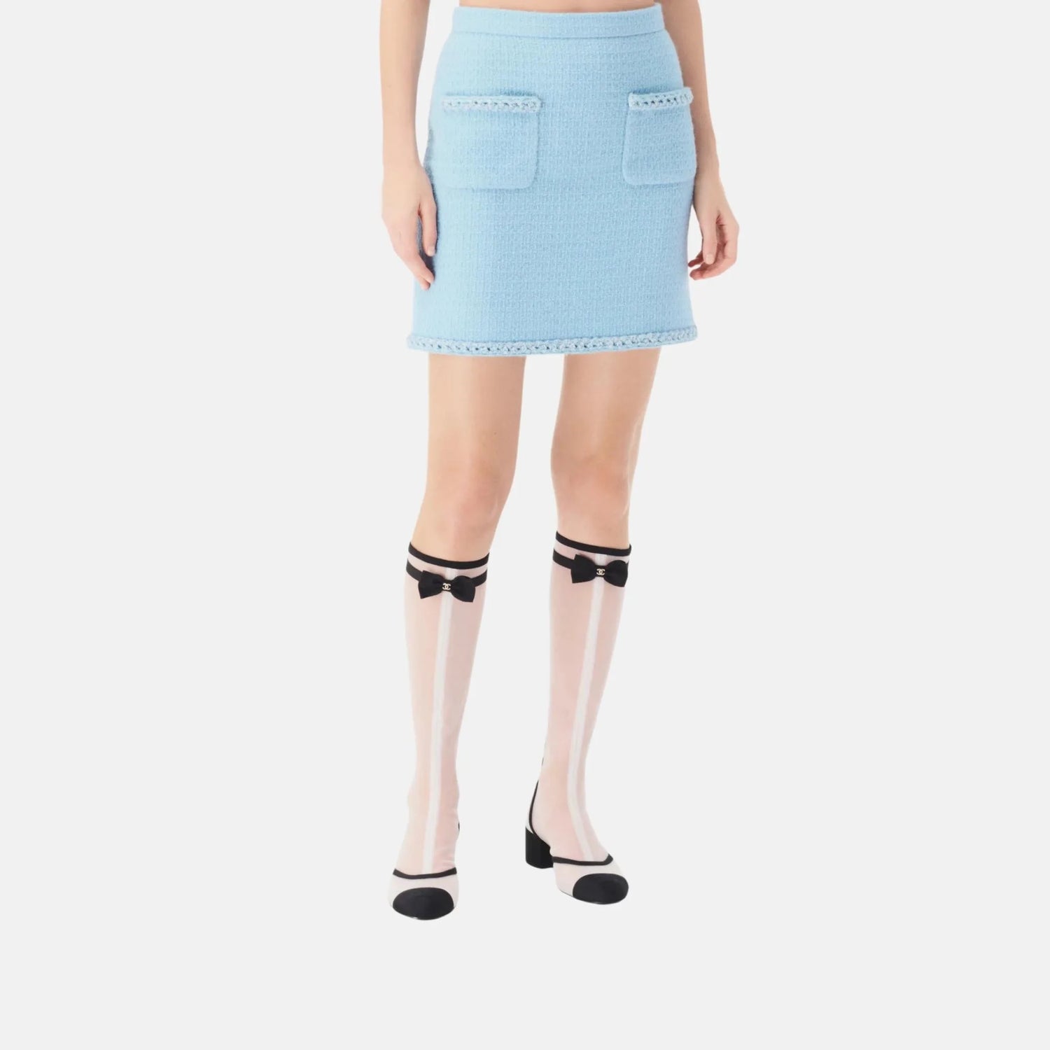 Chanel Skirt in Light Blue Wool Tweed, Close