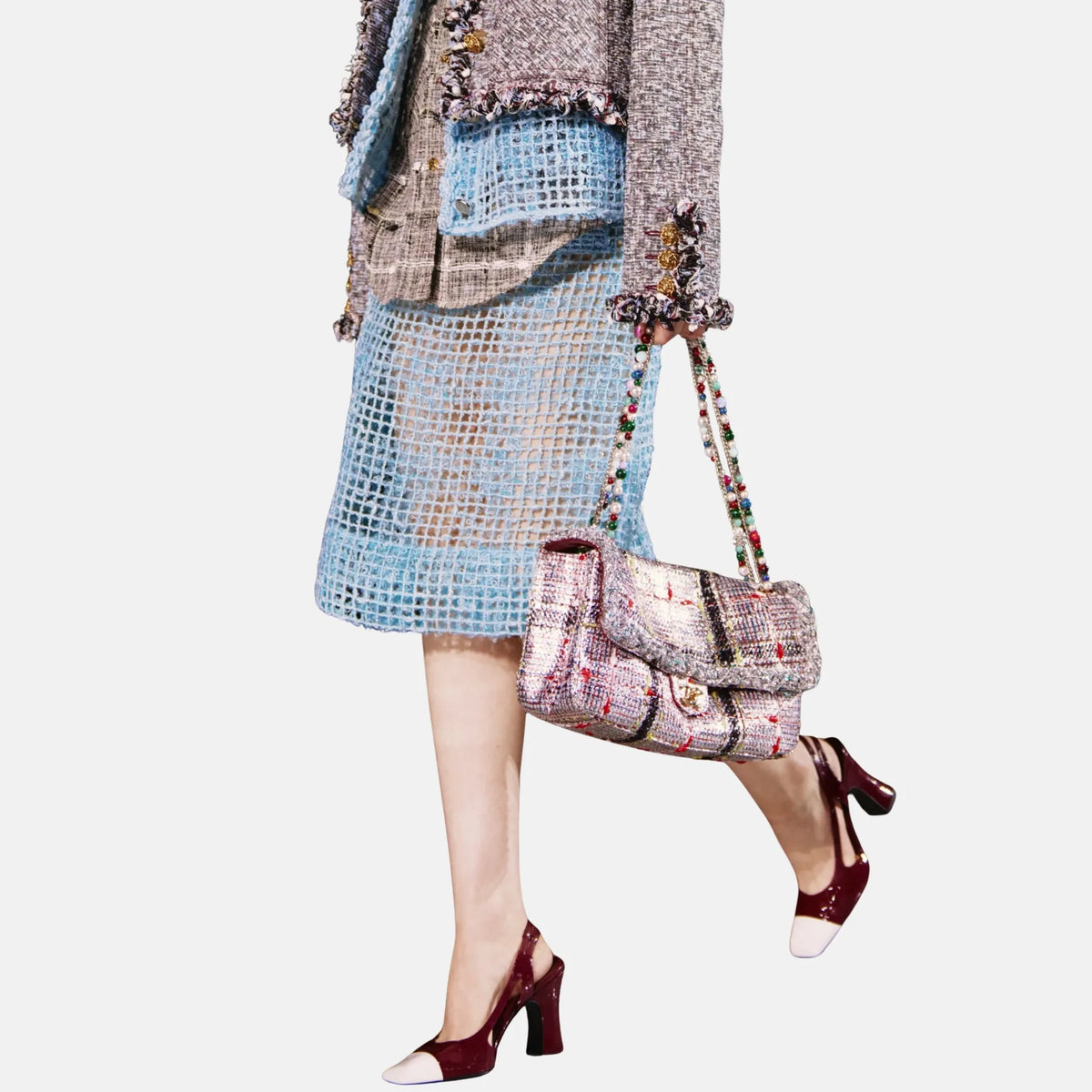 Chanel Skirt Silk Mixed Fibres Iridescent in Light Blue