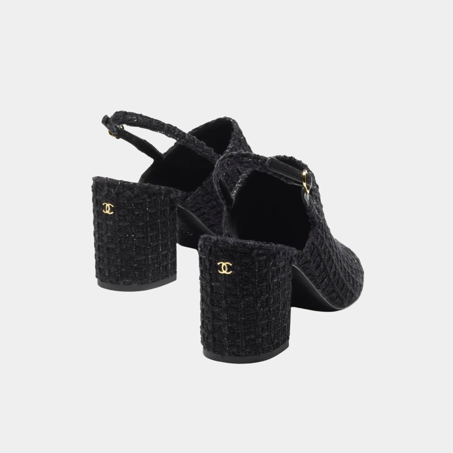 Chanel Slingback in Cotton Tweed &amp; Grosgrain, Black, Back