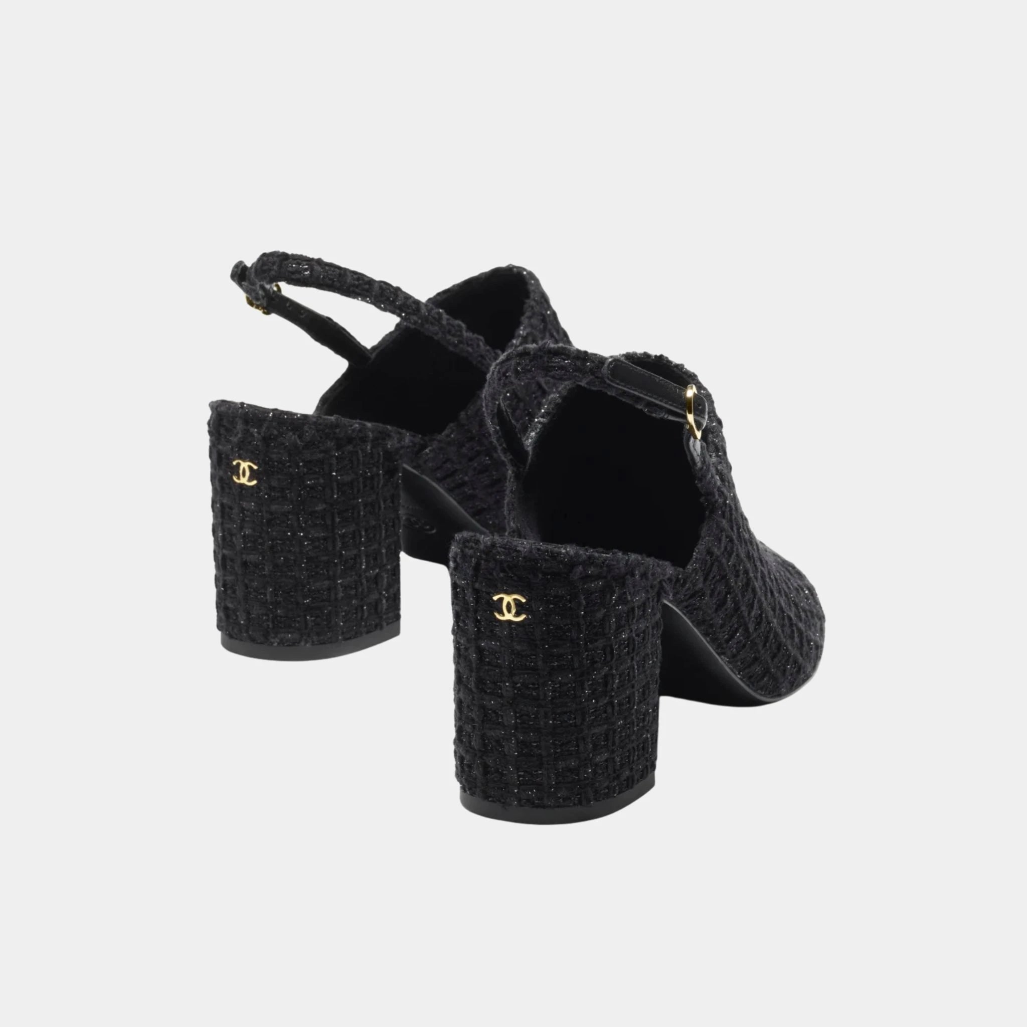 Chanel Slingback in Cotton Tweed &amp; Grosgrain, Black, Back