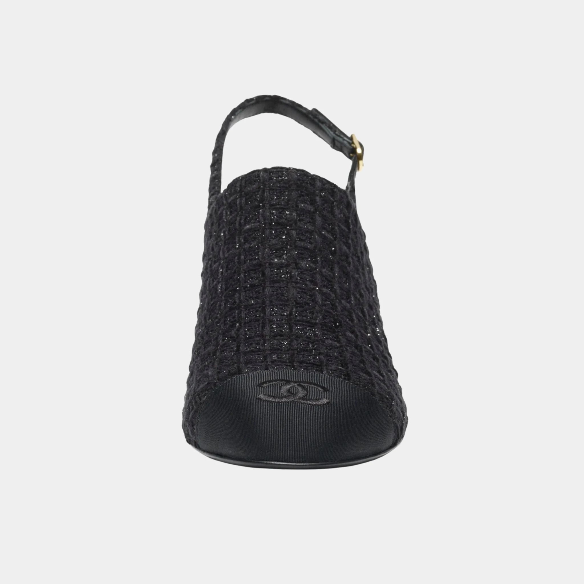 Chanel Slingback in Cotton Tweed &amp; Grosgrain, Black, Front