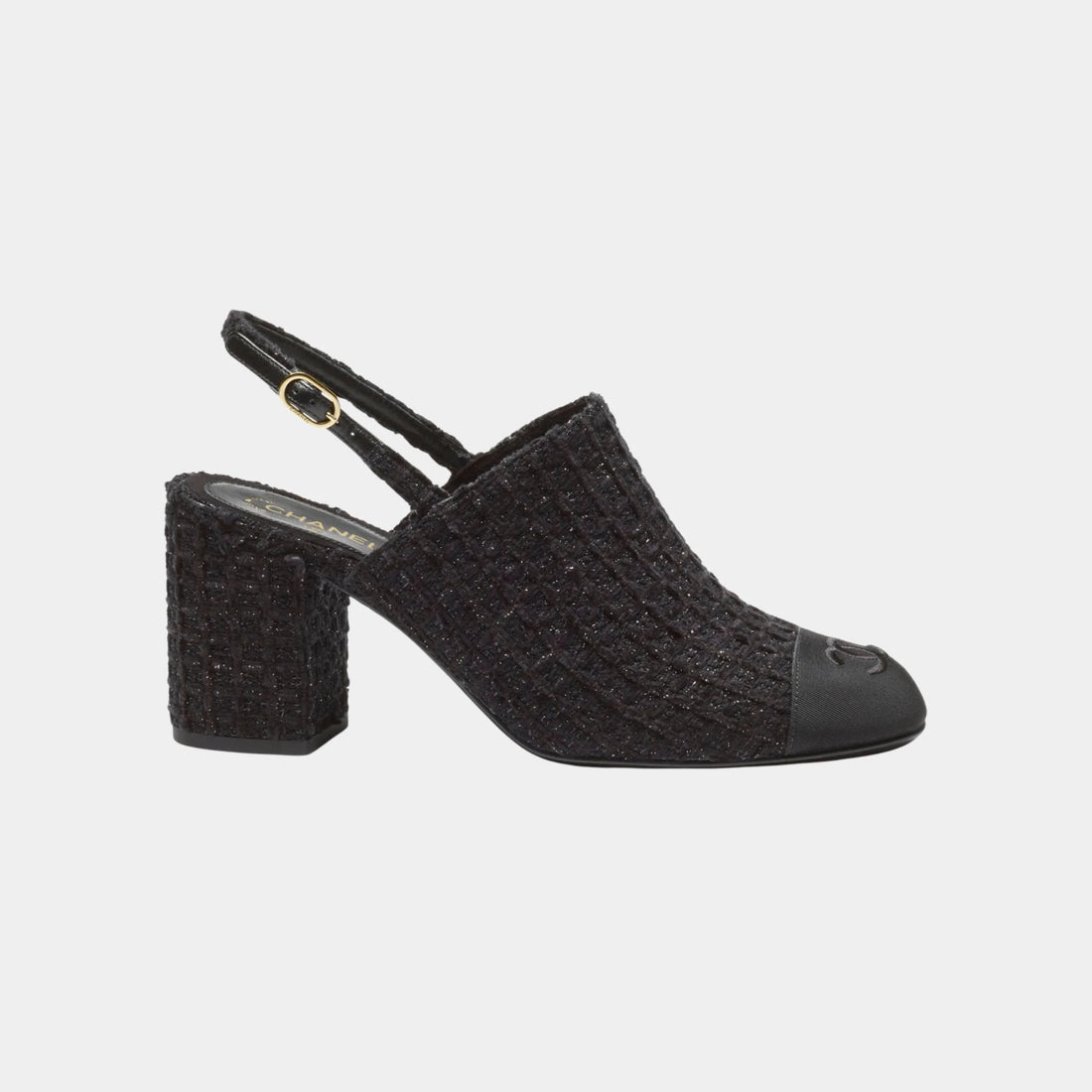 Chanel Slingback in Cotton Tweed & Grosgrain, Black, Side