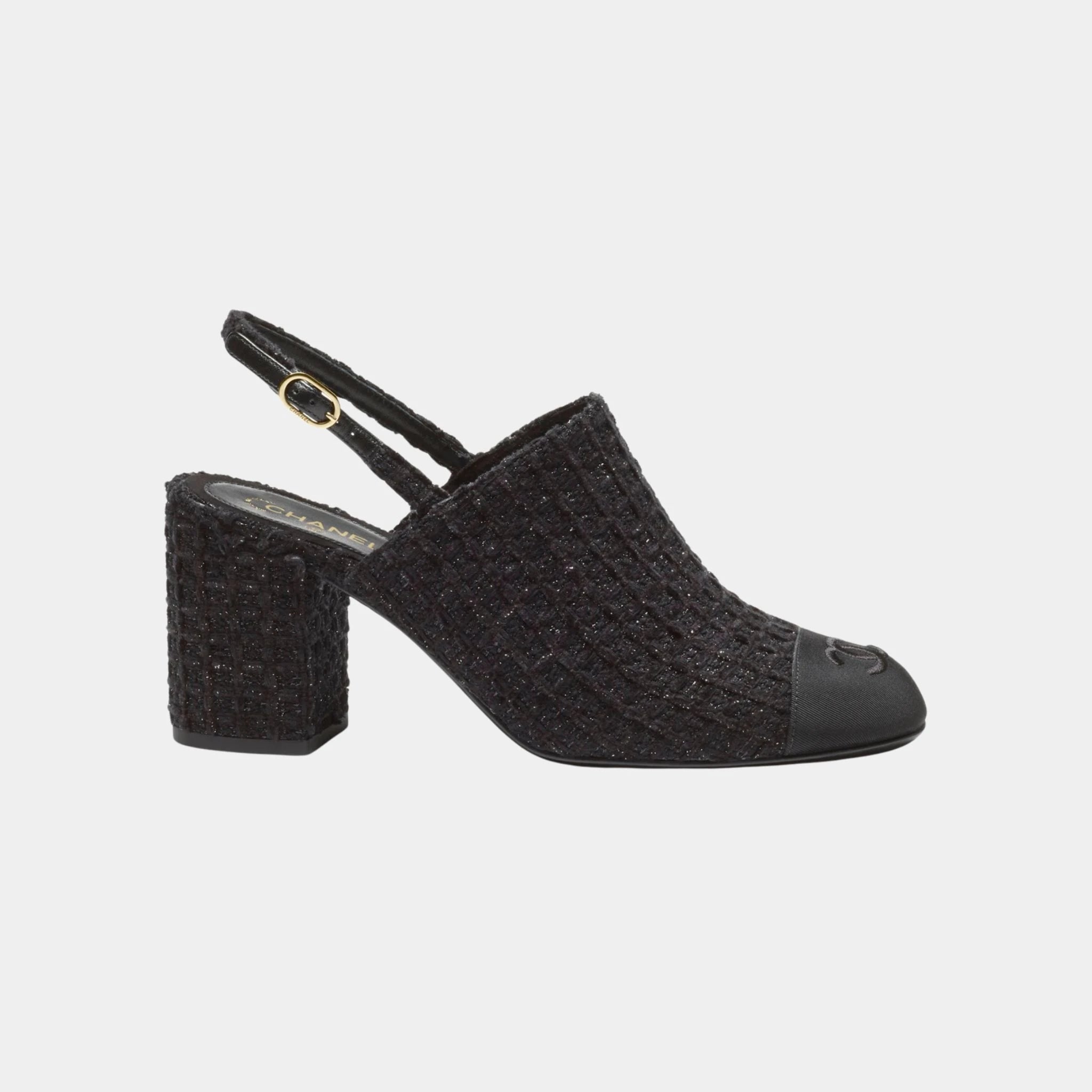 Chanel Slingback in Cotton Tweed &amp; Grosgrain, Black, Side