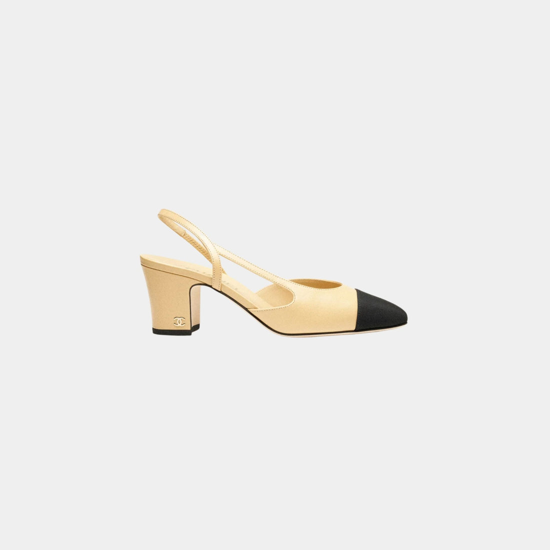 Chanel Slingback Heels In Goatskin And Grosgrain, Beige, Black, Side