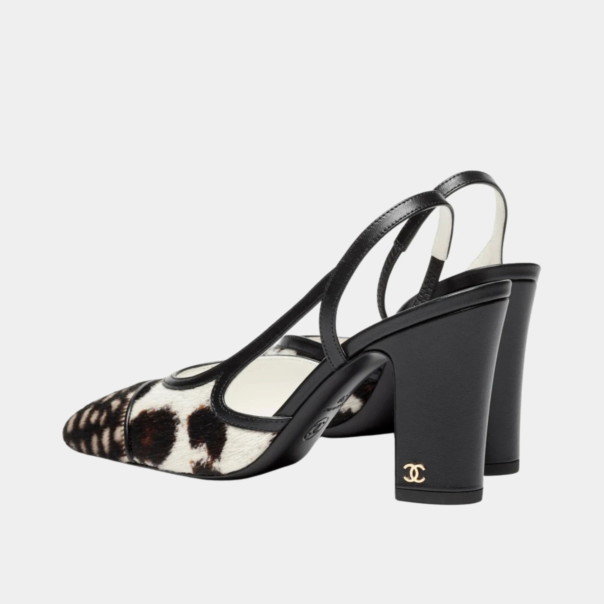Chanel Slingback in Calfskin &amp; Lambskin, White, Black, Brown, Back
