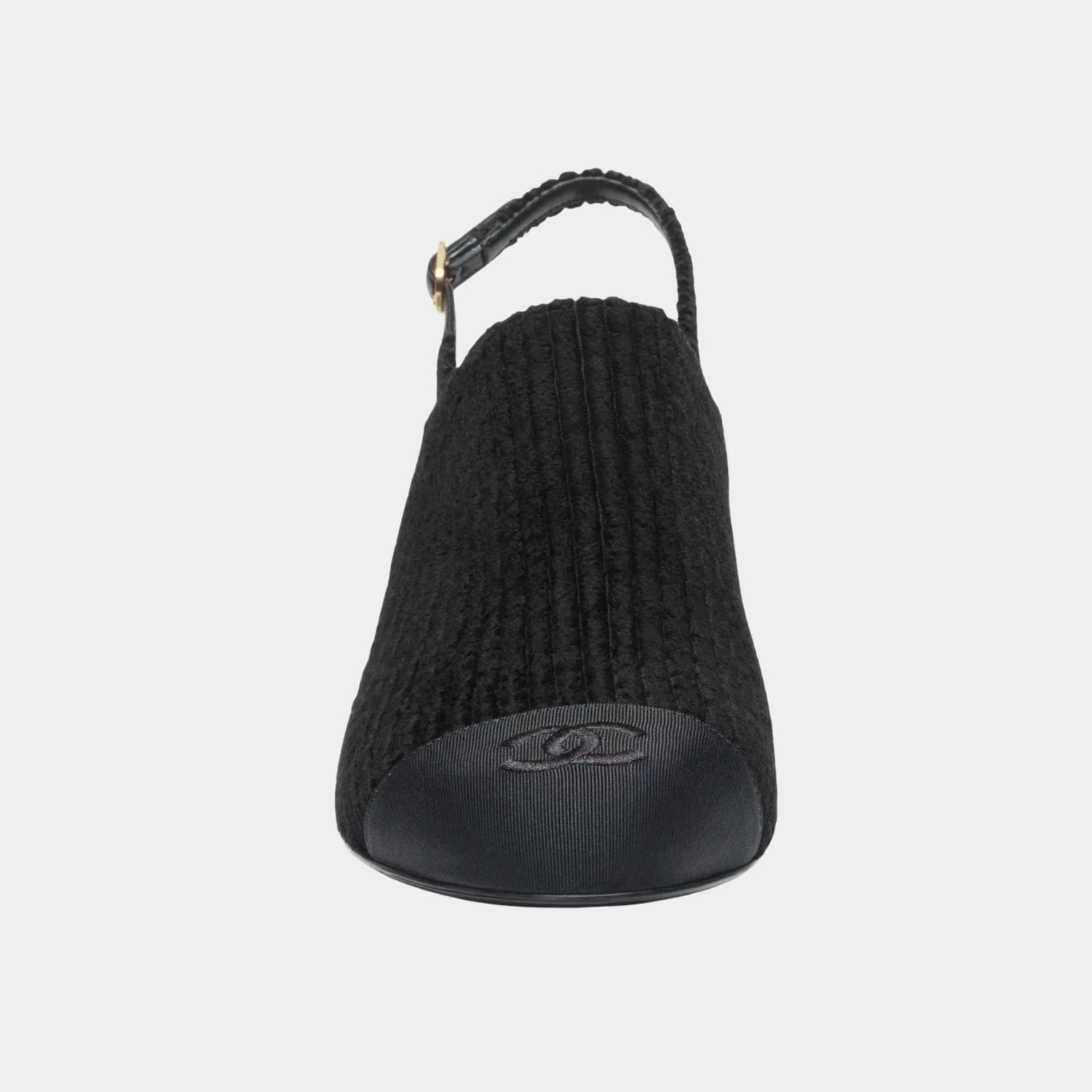 Chanel Slingbacks Corduroy &amp; Grosgrain, Black, Front