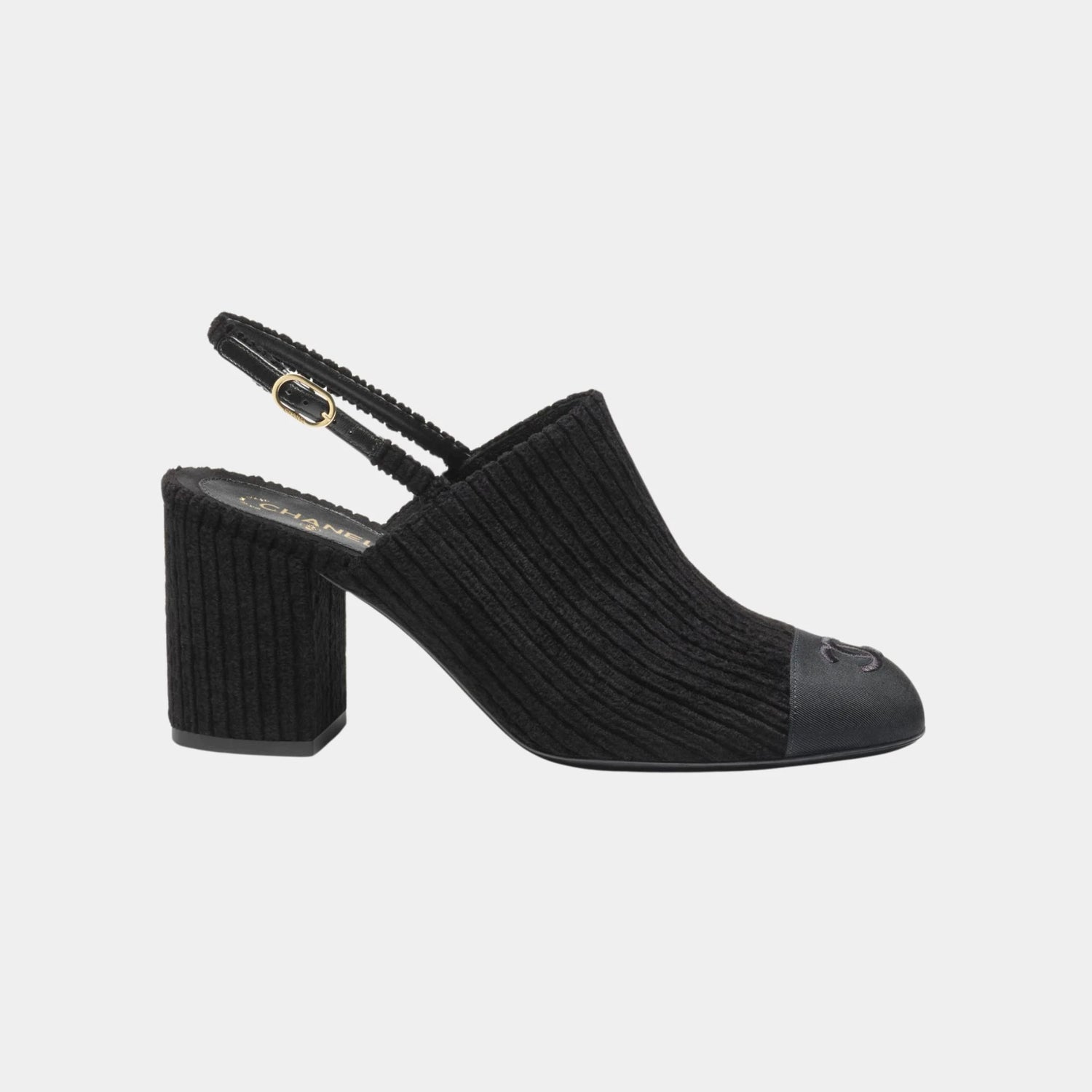 Chanel Slingbacks Corduroy &amp; Grosgrain, Black, Side