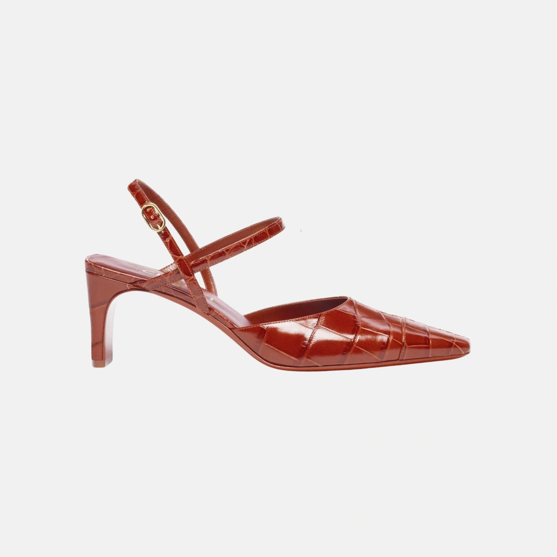 Chanel Slingbacks Crocodile Embossed Calfskin in Dark Red, Side