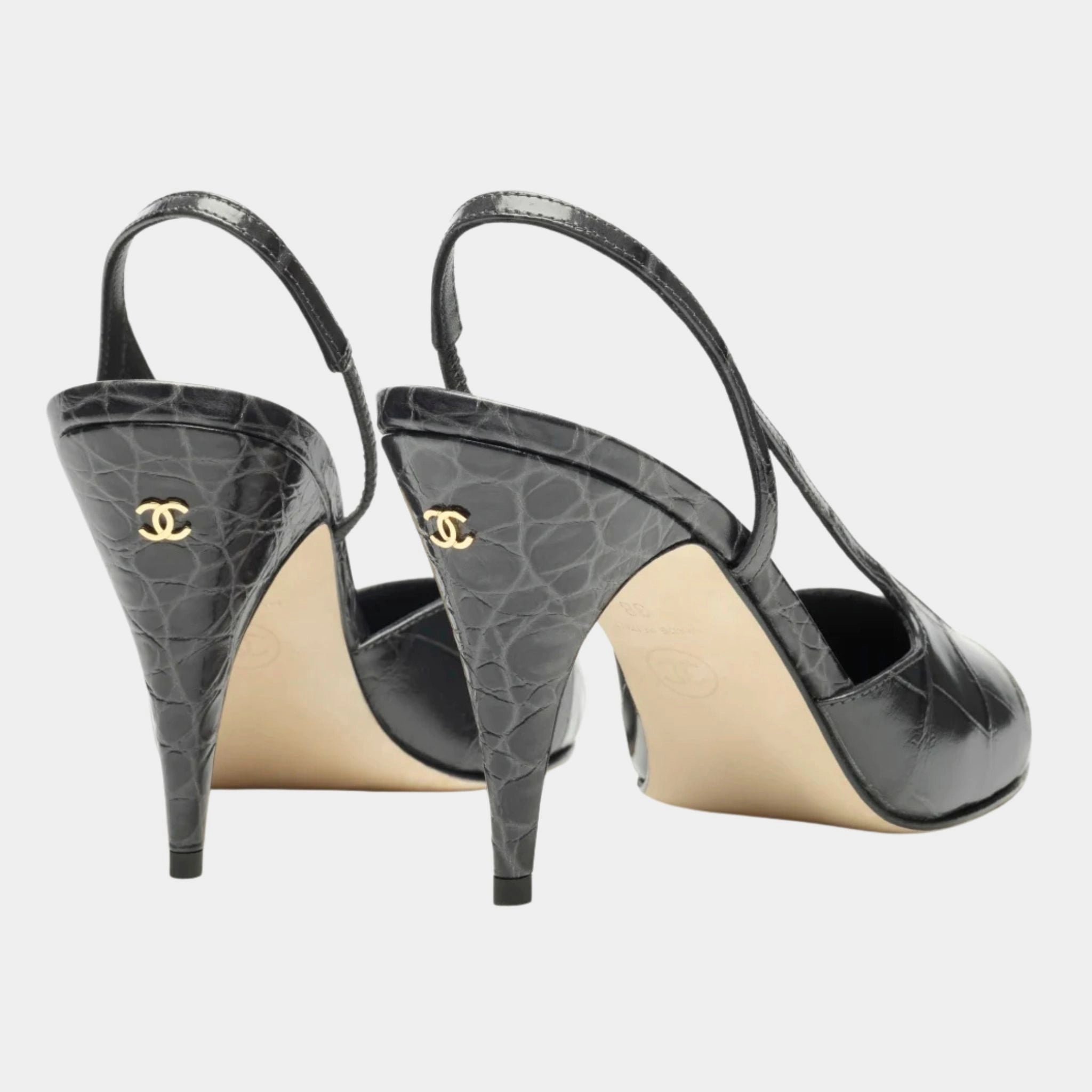 Chanel Slingbacks Crocodile Embossed Calfskin &amp; Patent Calfskin