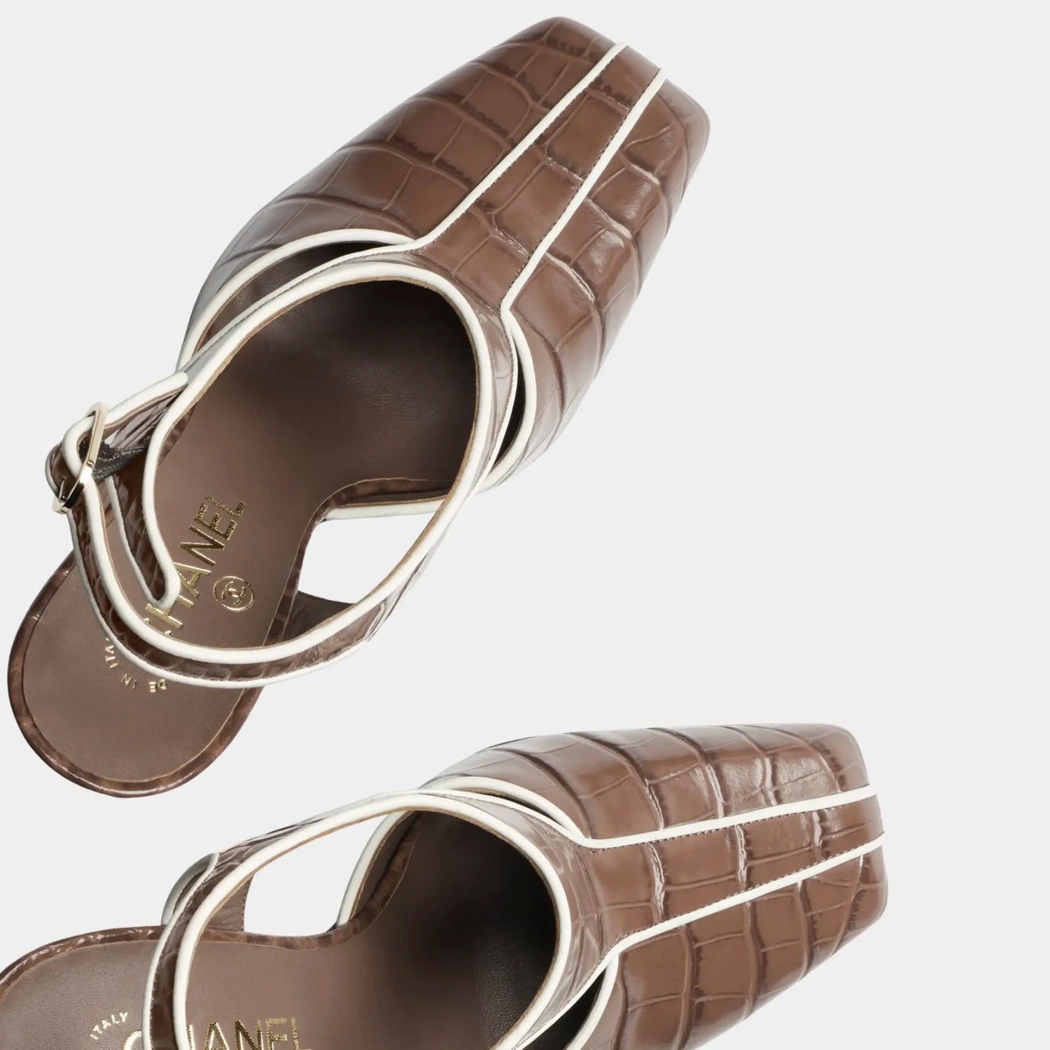 Chanel Slingbacks in Crocodile Embossed Patent Calfskin &amp; Lambskin, Brown, Top