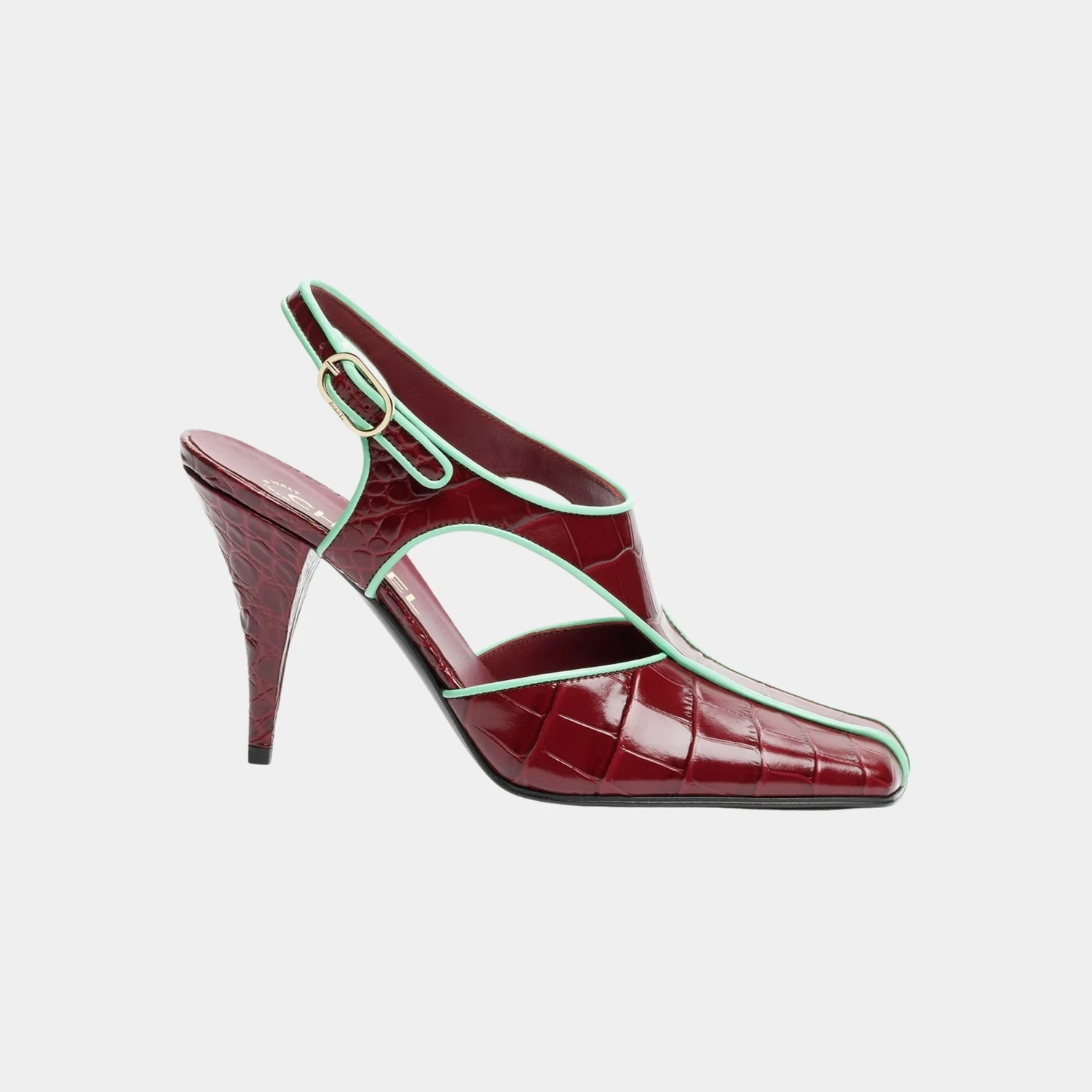 Chanel Slingbacks in Crocodile Embossed Patent Calfskin &amp; Lambskin, Burgundy, Side