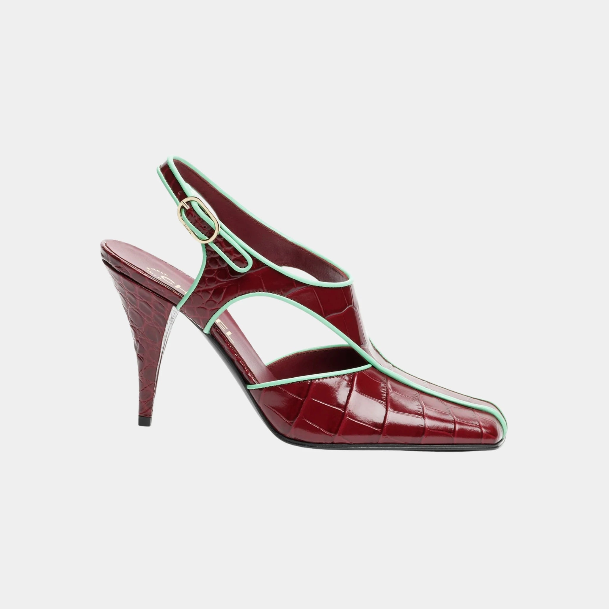 Chanel Slingbacks in Crocodile Embossed Patent Calfskin &amp; Lambskin, Burgundy, Side