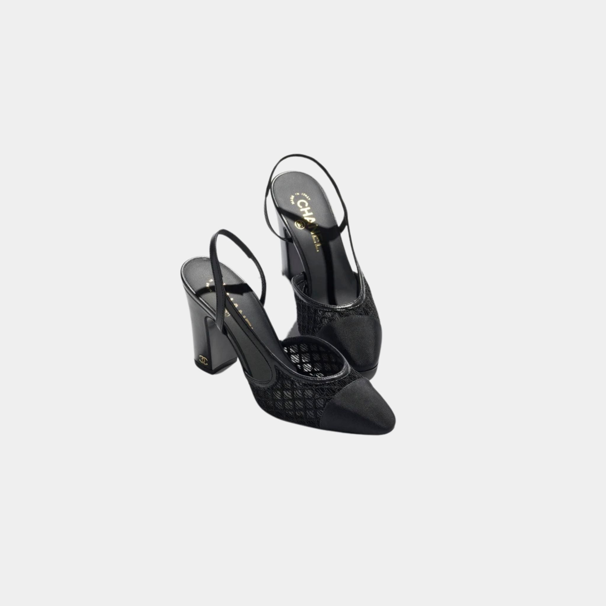 Chanel Slingbacks In Embroidery and Grosgrain, Black, Top