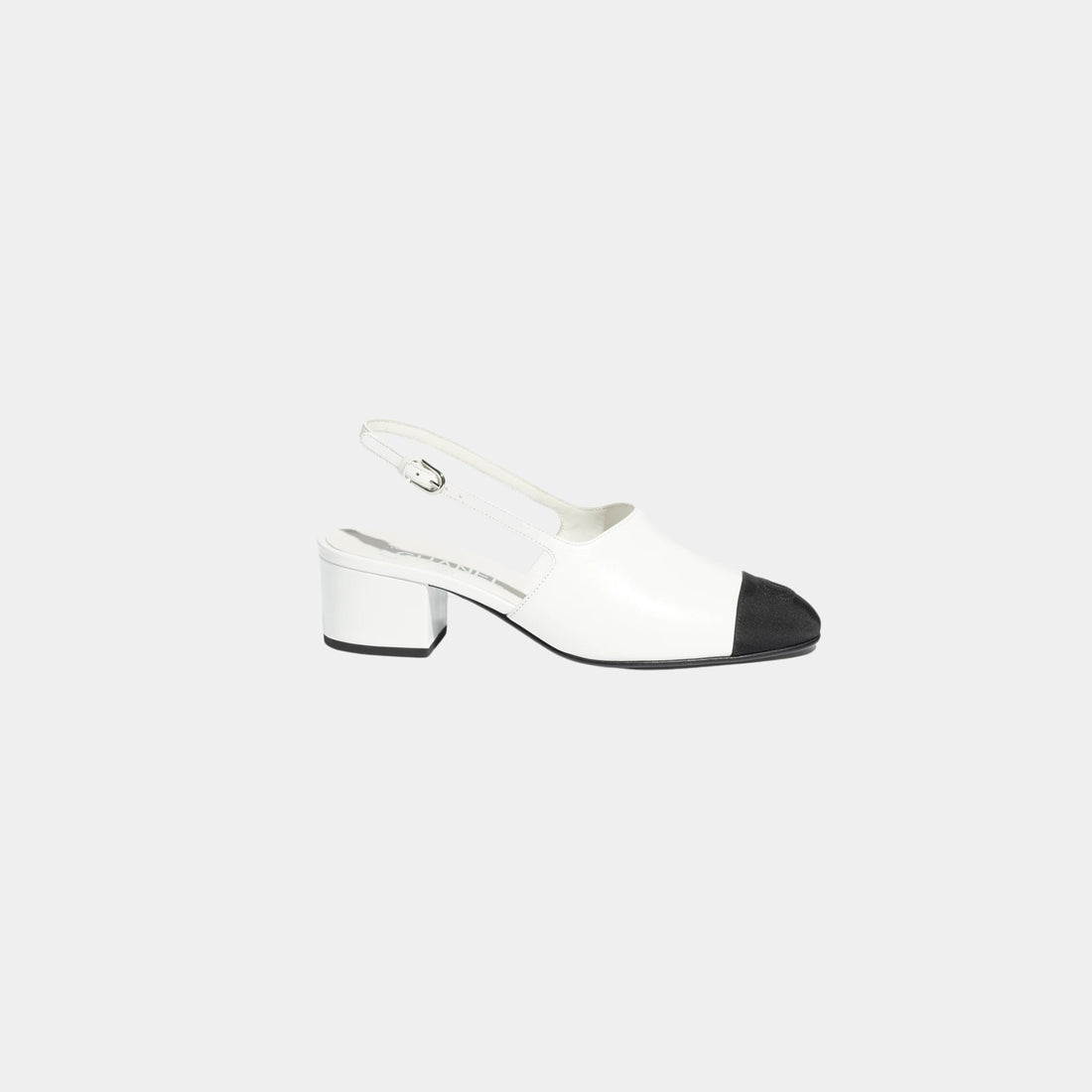 Chanel Slingbacks Goatskin Grosgrain White Black, Side