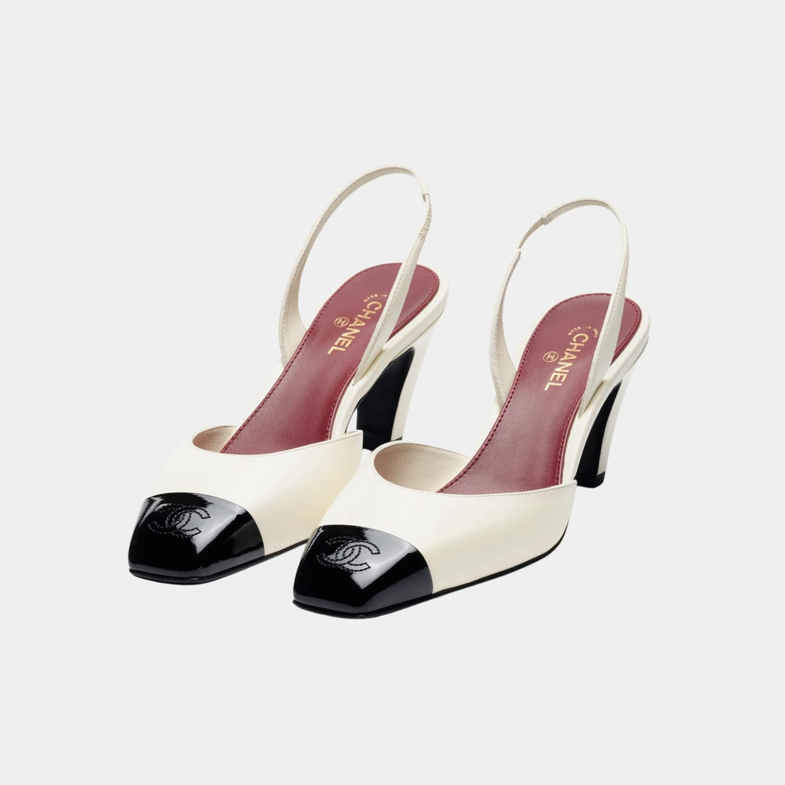 Chanel Slingbacks in Lambskin & Patent Calfskin, Ivory Black, Front
