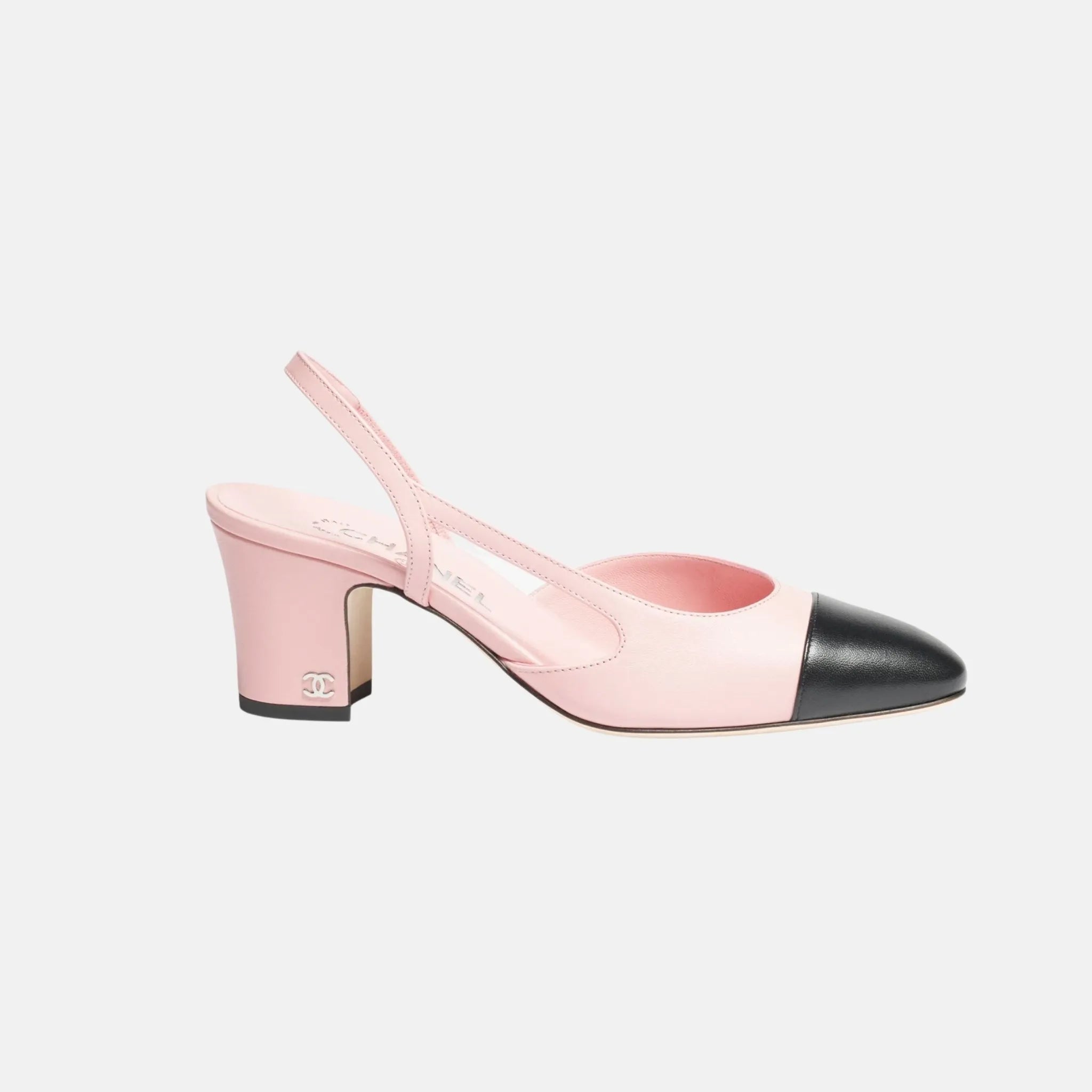 Chanel Slingbacks in Light Pink and Black, Light Pink, Side