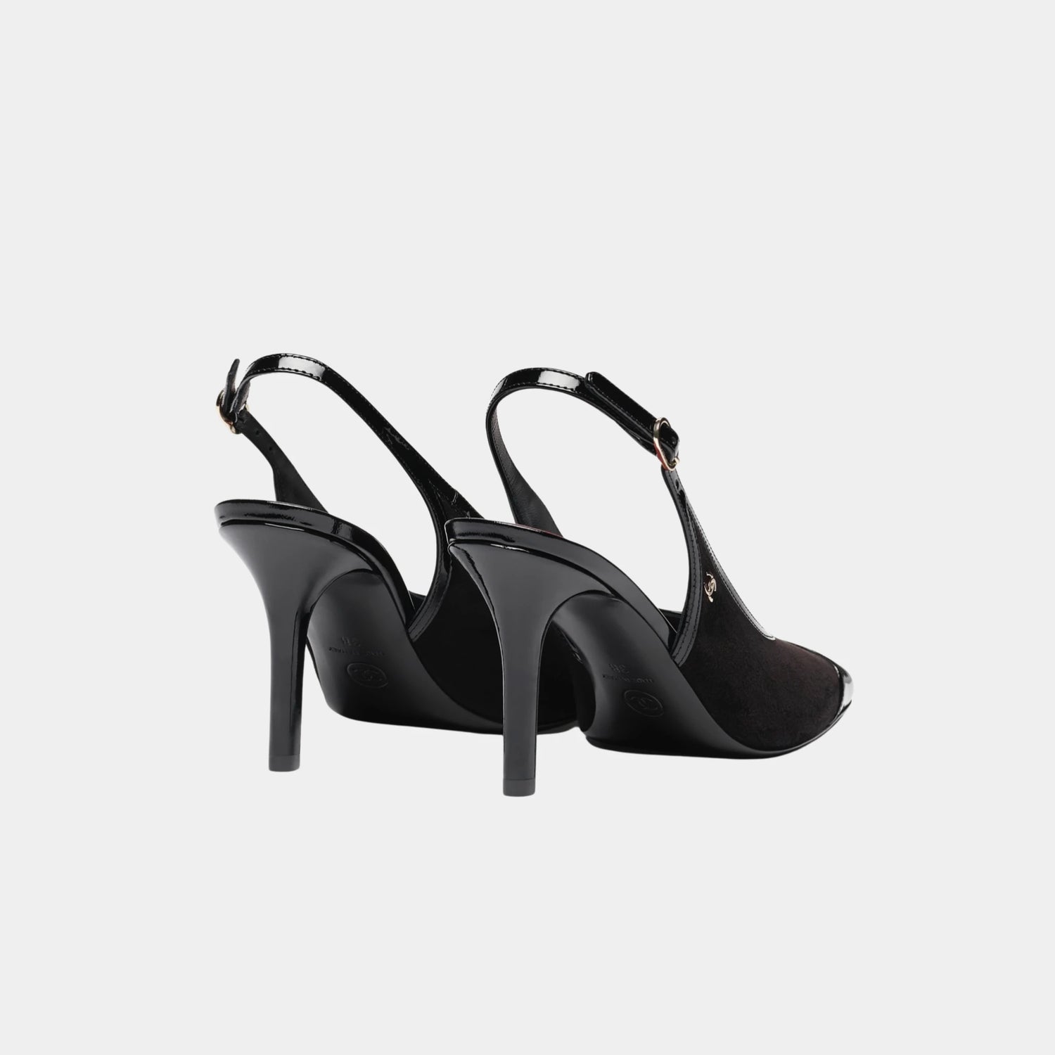 Chanel Slingbacks in Suede Kidskin &amp; Patent Calfskin, Black, Back