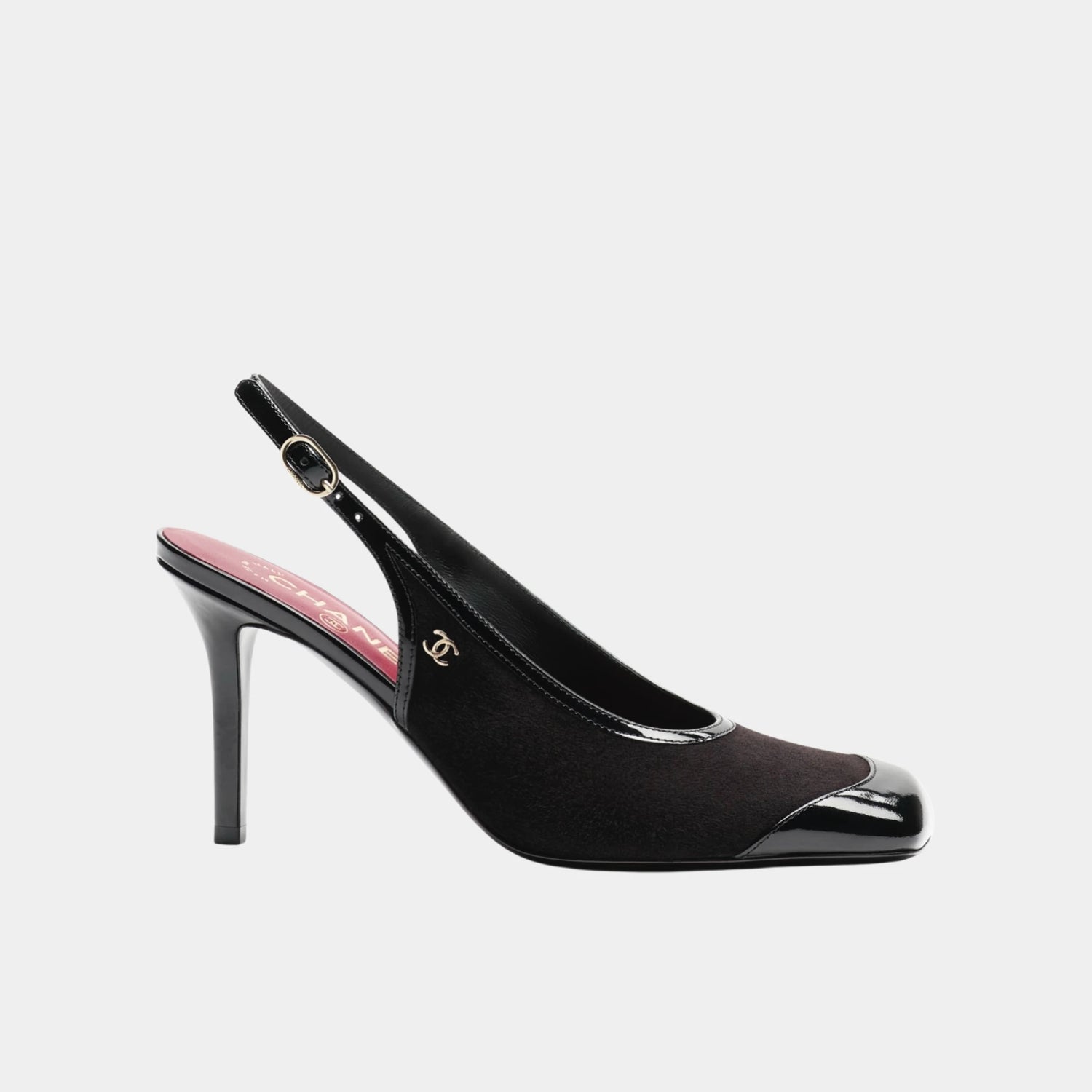 Chanel Slingbacks in Suede Kidskin &amp; Patent Calfskin, Black, Side
