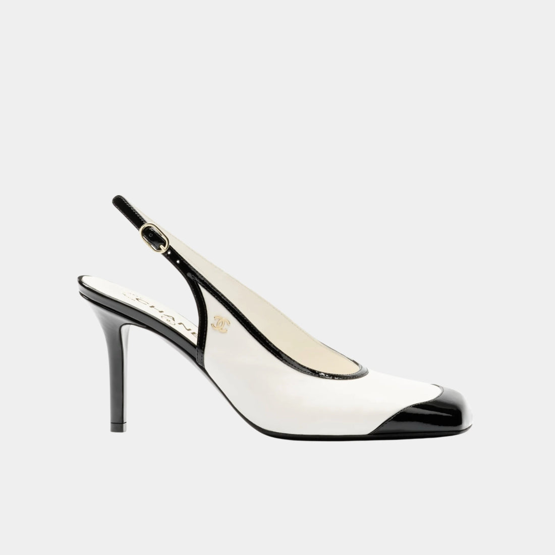 Chanel Slingbacks in Suede Kidskin &amp; Patent Calfskin, White Black, Side