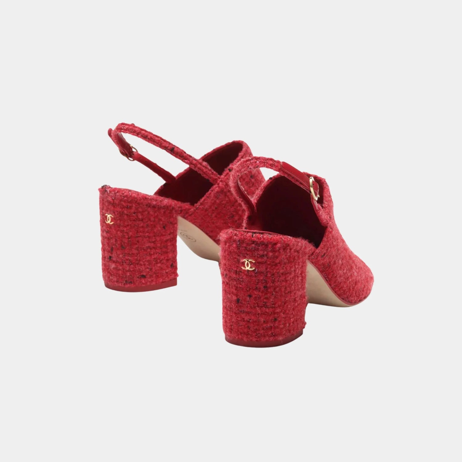 Chanel Slingbacks in Tweed and Grosgrain, Red, Black, Back