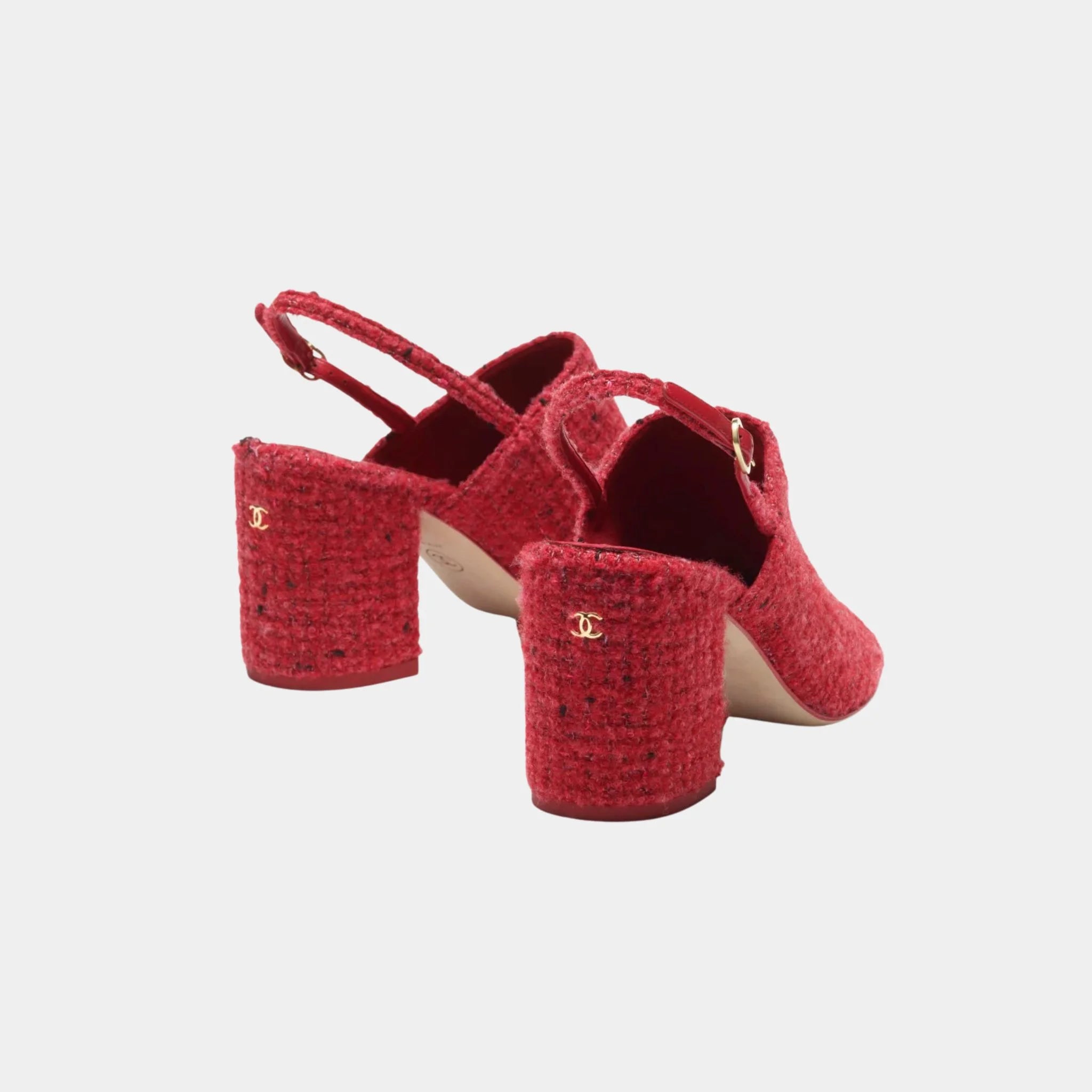 Chanel Slingbacks in Tweed and Grosgrain, Red, Black, Back
