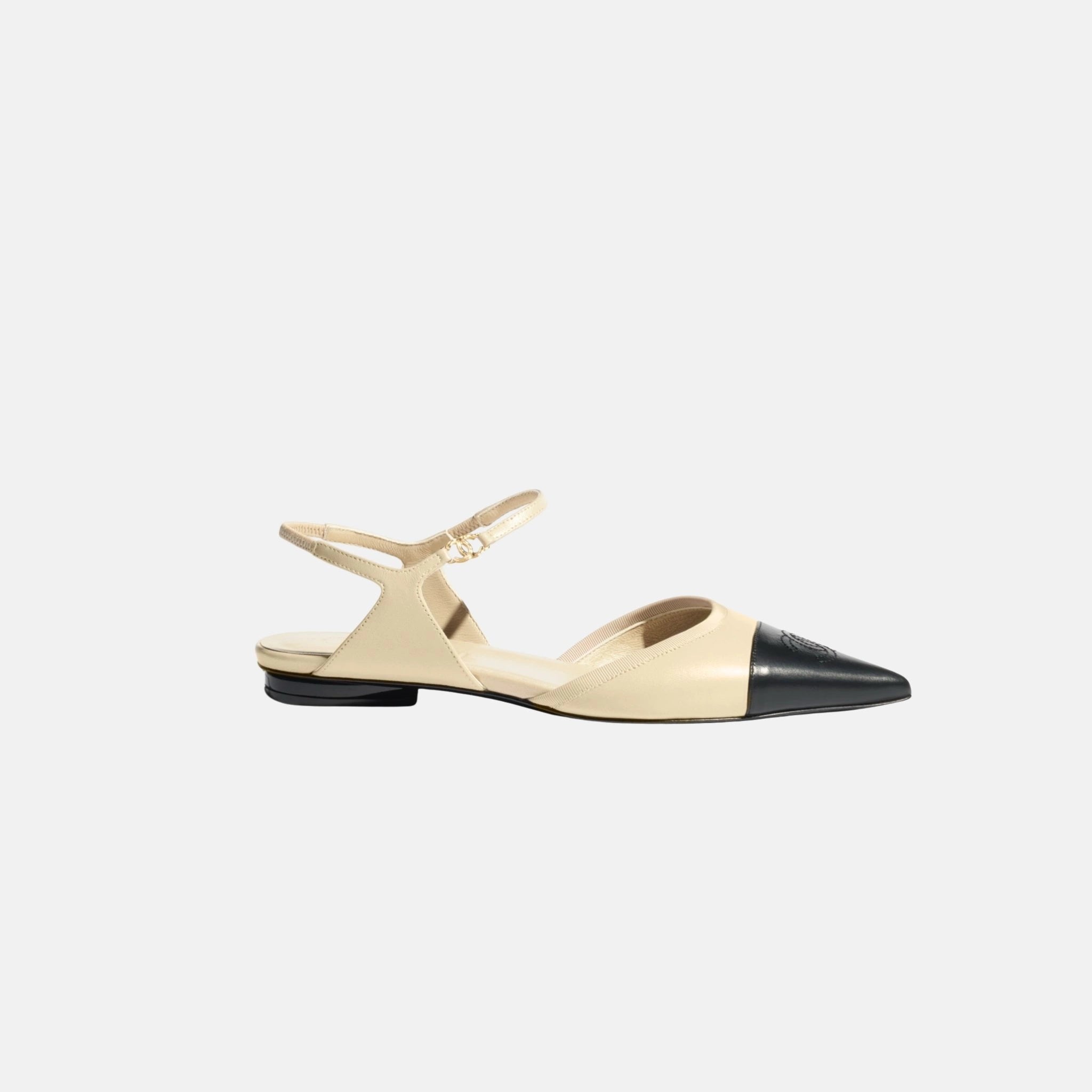 Chanel Slingbacks Beige in Iridescent Lambskin, Side