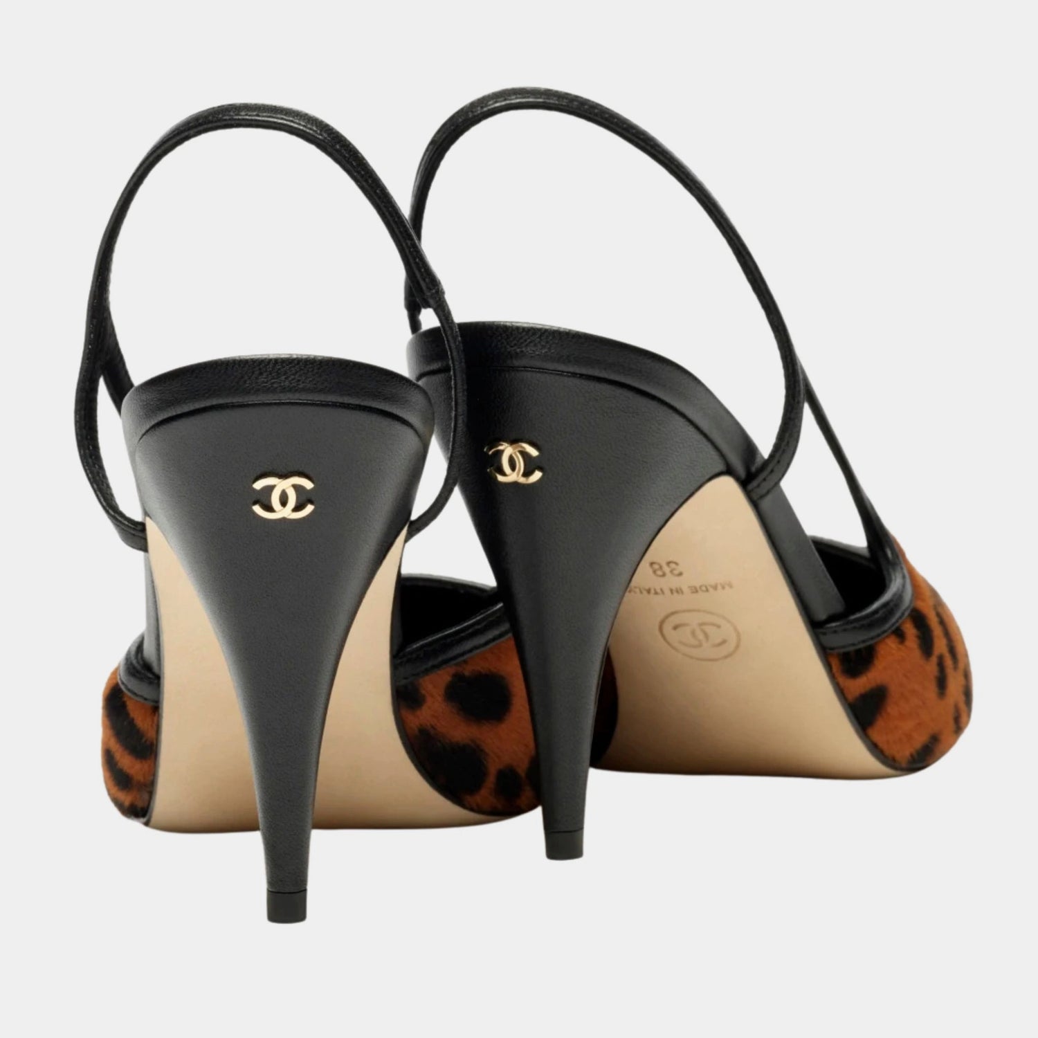 Chanel Slingbacks Lambskin &amp; Mixed Fibers Brown Black &amp; White